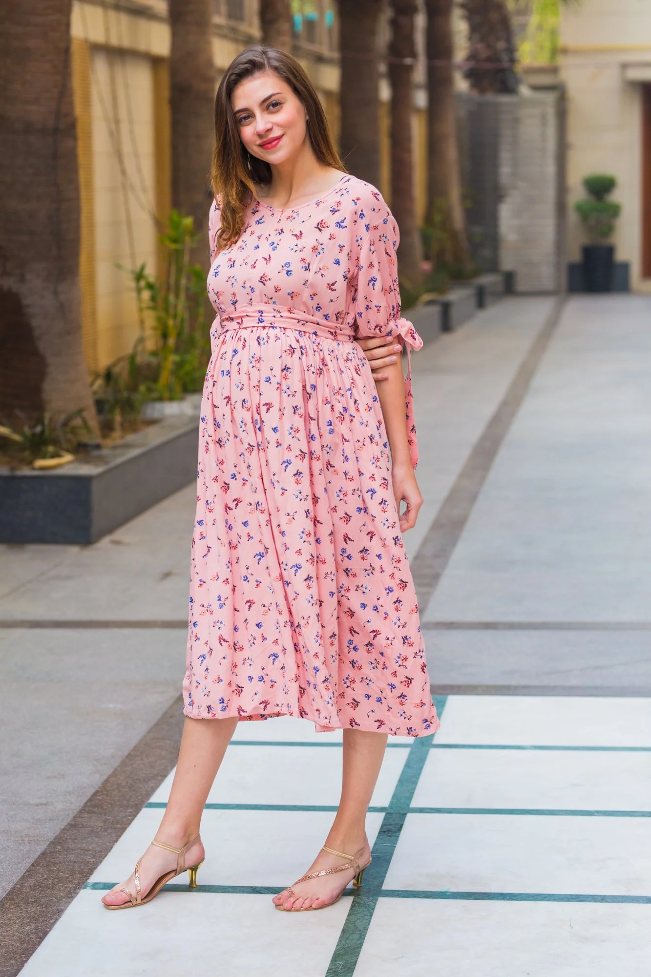 Bubbly Peach Maternity & Nursing Tie Dress - Chenance