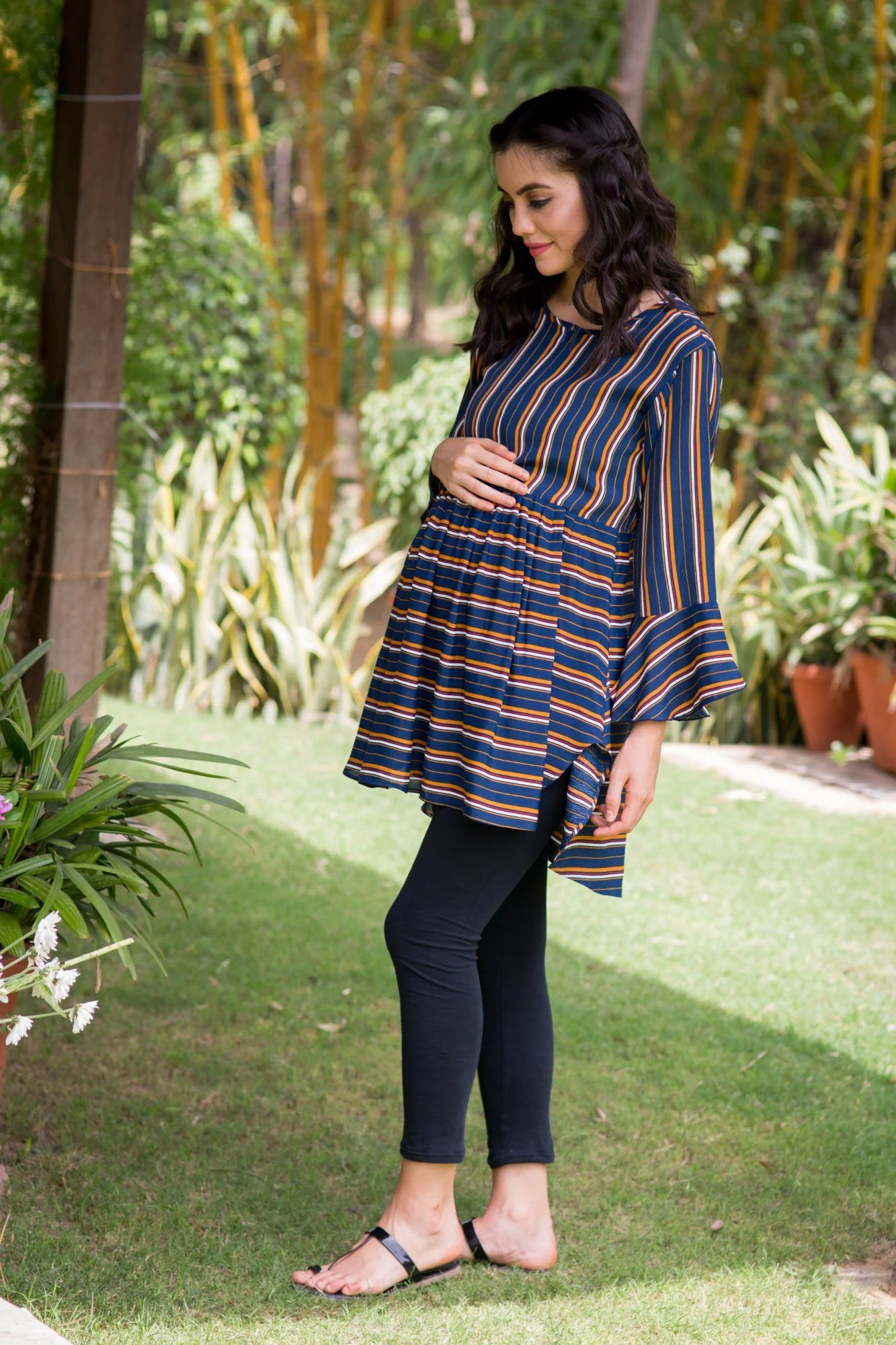 Royal Striped Gathered Nursing Top - Chenance