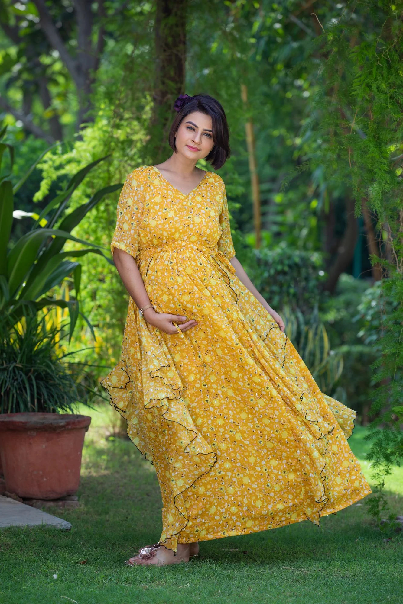 Honey Yellow Maternity Flow Dress - Chenance