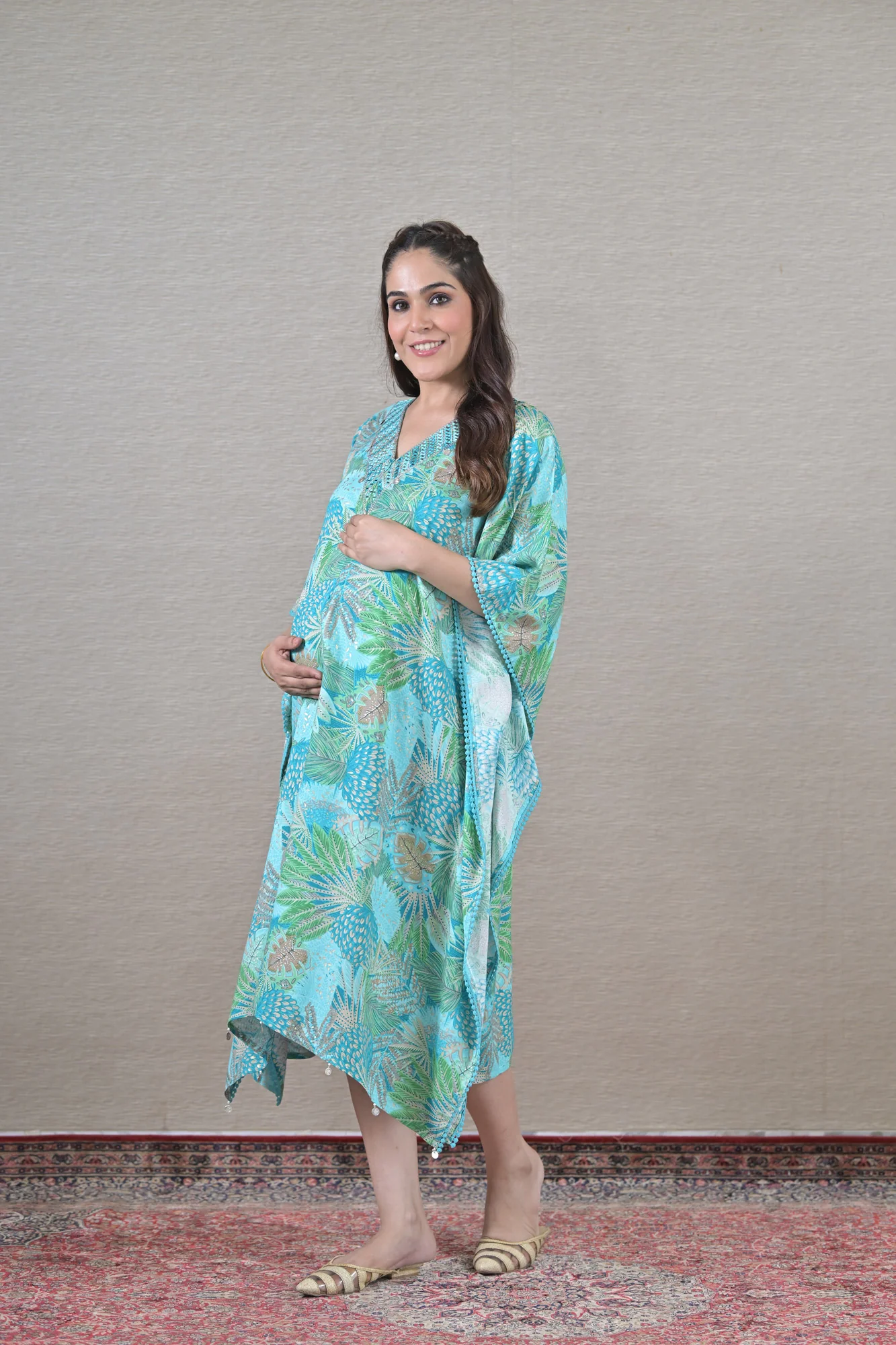 Mint Leafy Maternity & Nursing Kaftan (100% Cotton) - Chenance