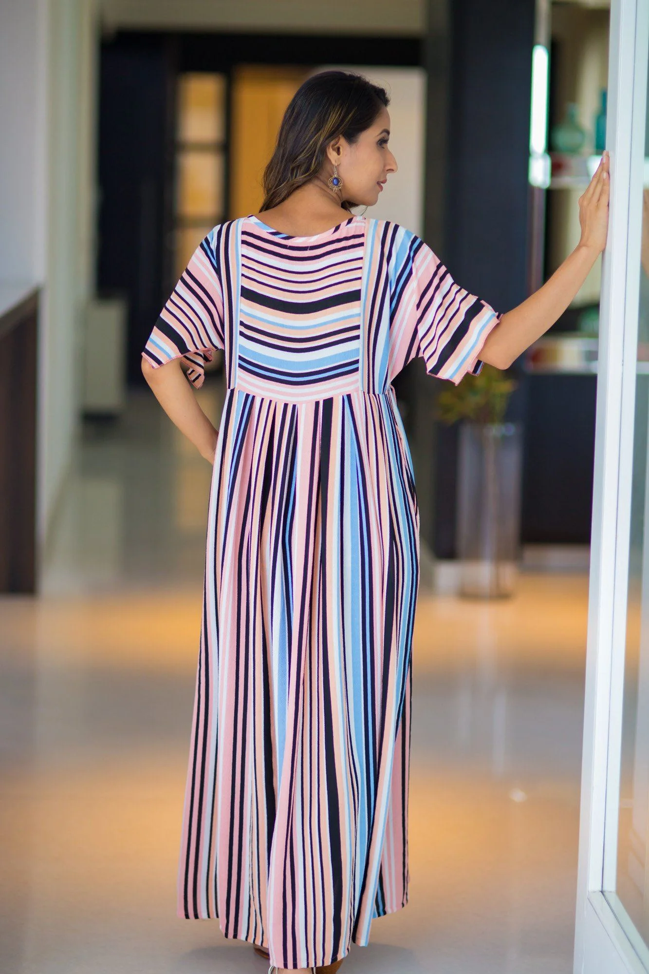 Peaches & Cream Stripe Maternity & Nursing Maxi - Chenance