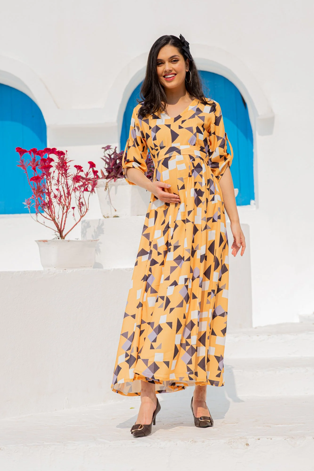 Premium Tuscan Unique Concealed Zips Maternity & Nursing Dress - Chenance
