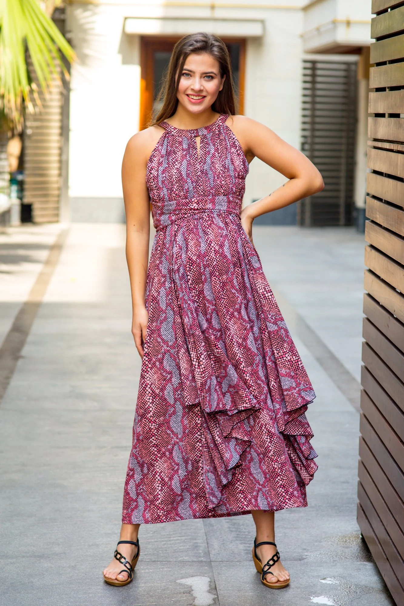 Luxe Taffy Pink Ruching Maternity Flow Dress - Chenance