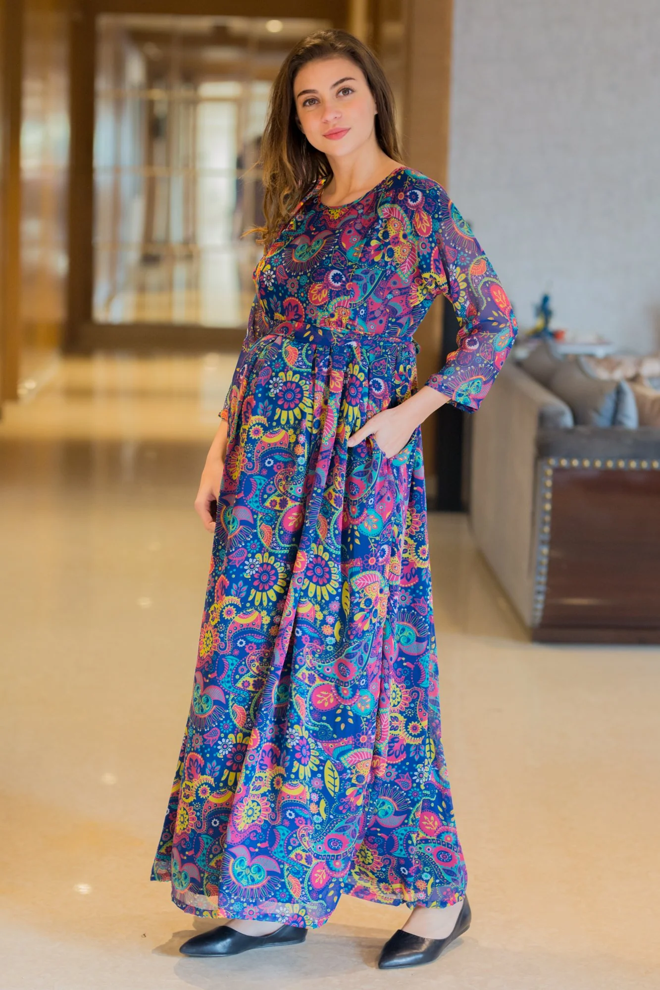 Multi Blossom Concealed Zip Maternity & Nursing Maxi - Chenance