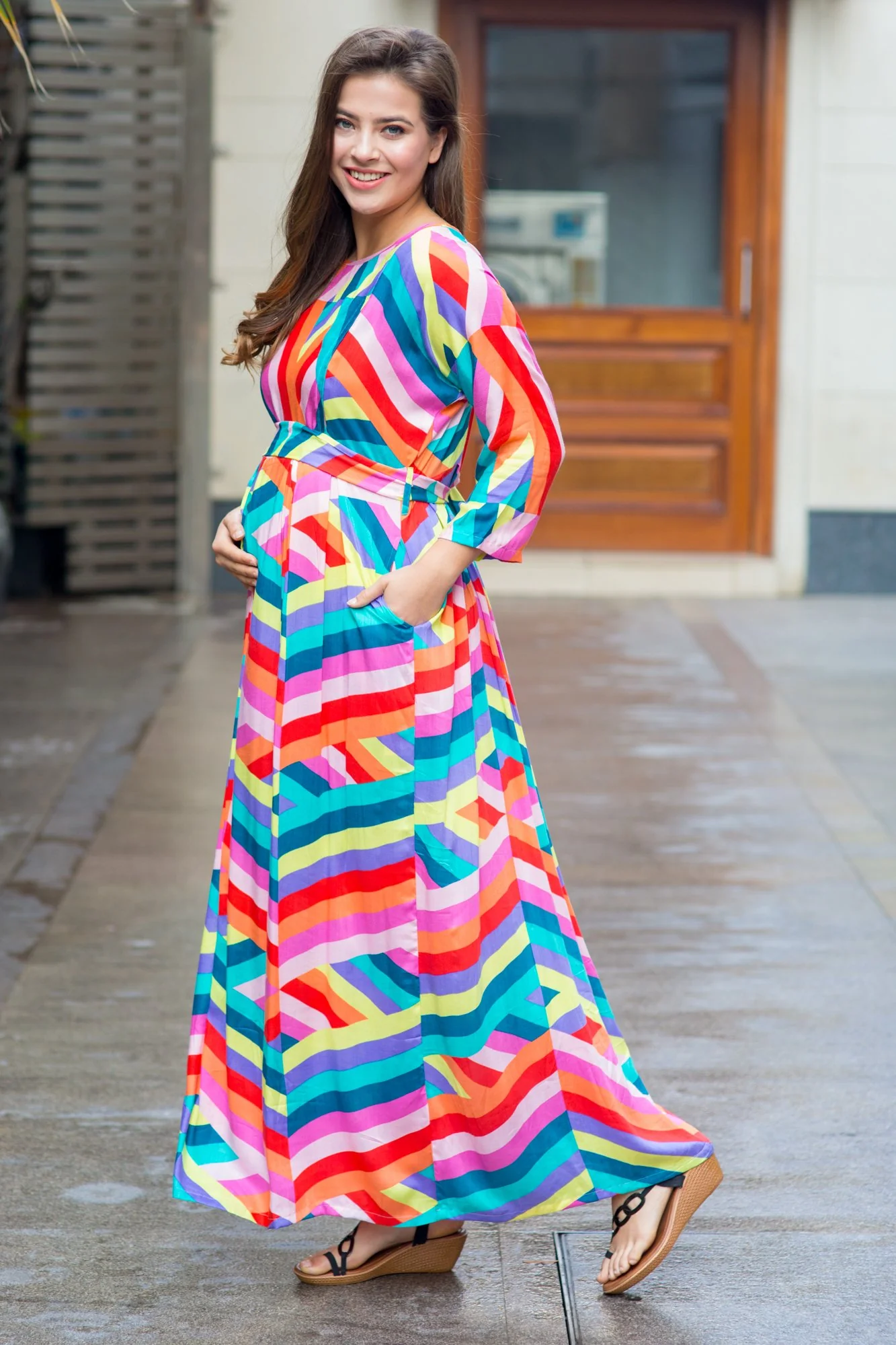 Abstract Rainbow Maternity & Nursing Maxi Dress - Chenance