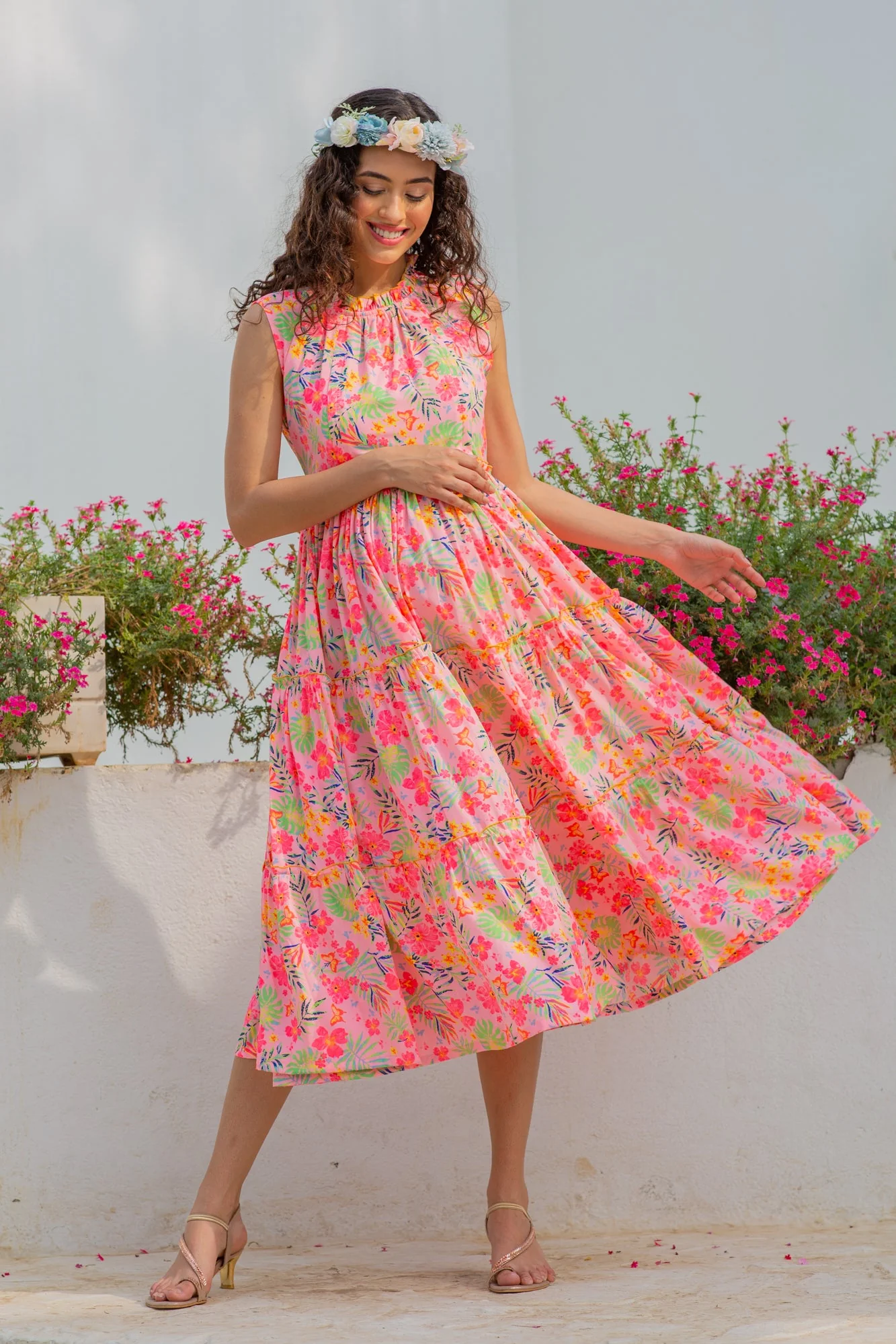 Breezy Satin Rose Pink Maternity & Nursing Concealed Zips Frill Dress - Chenance