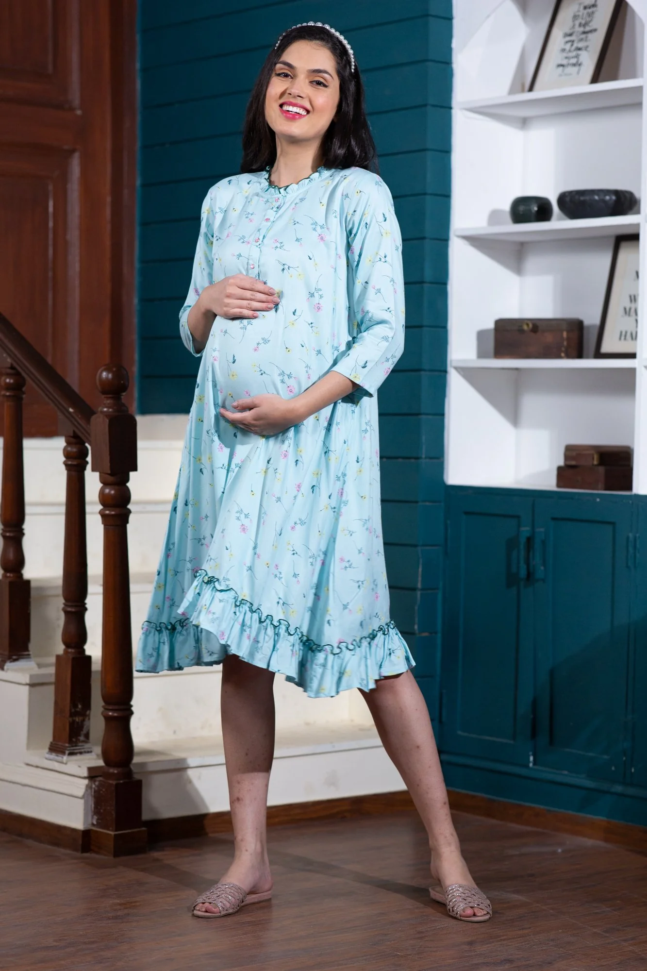 Angelic Mint Maternity & Nursing Night Dress - Chenance