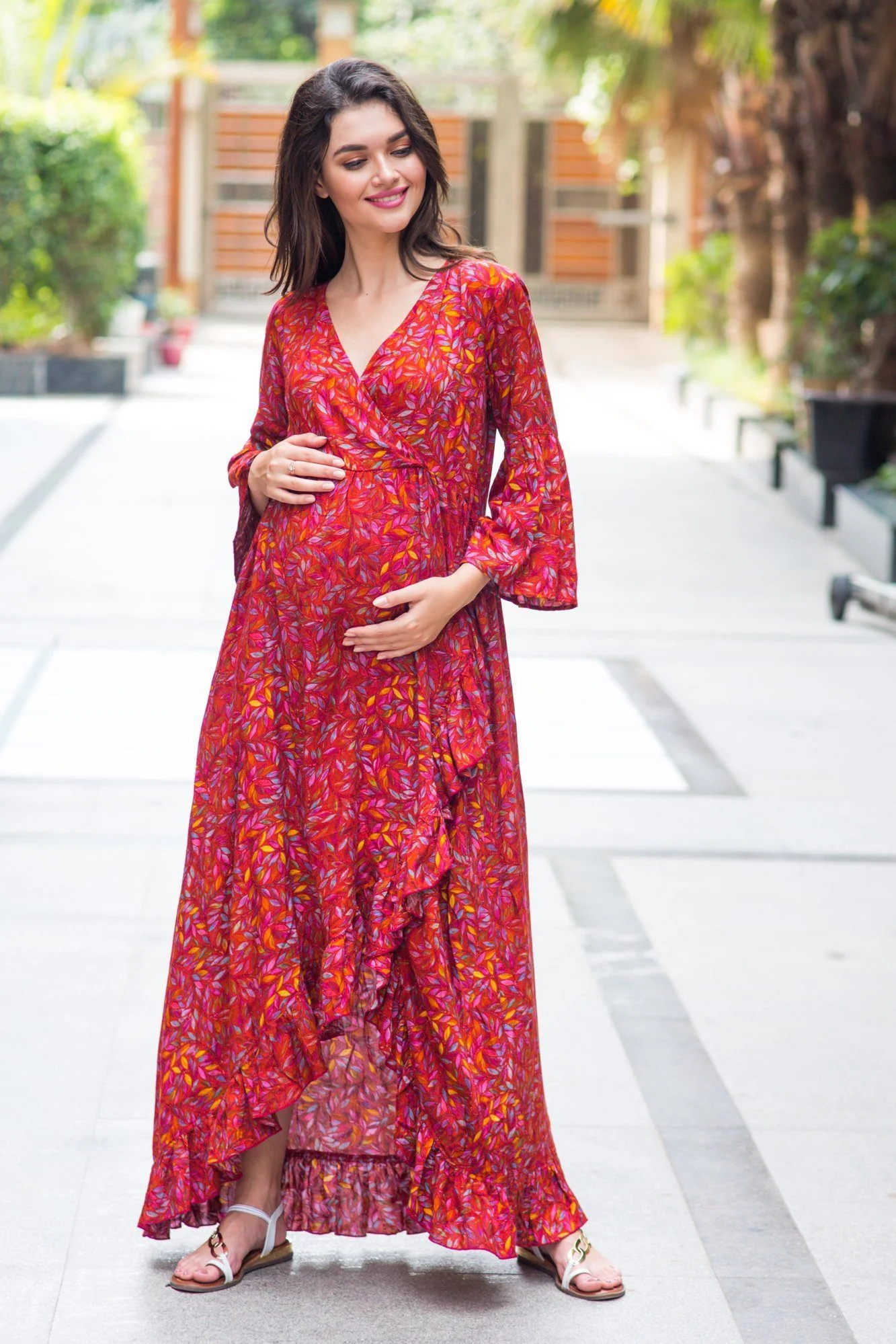 Crimson Frill Maternity & Nursing Wrap Dress - Chenance