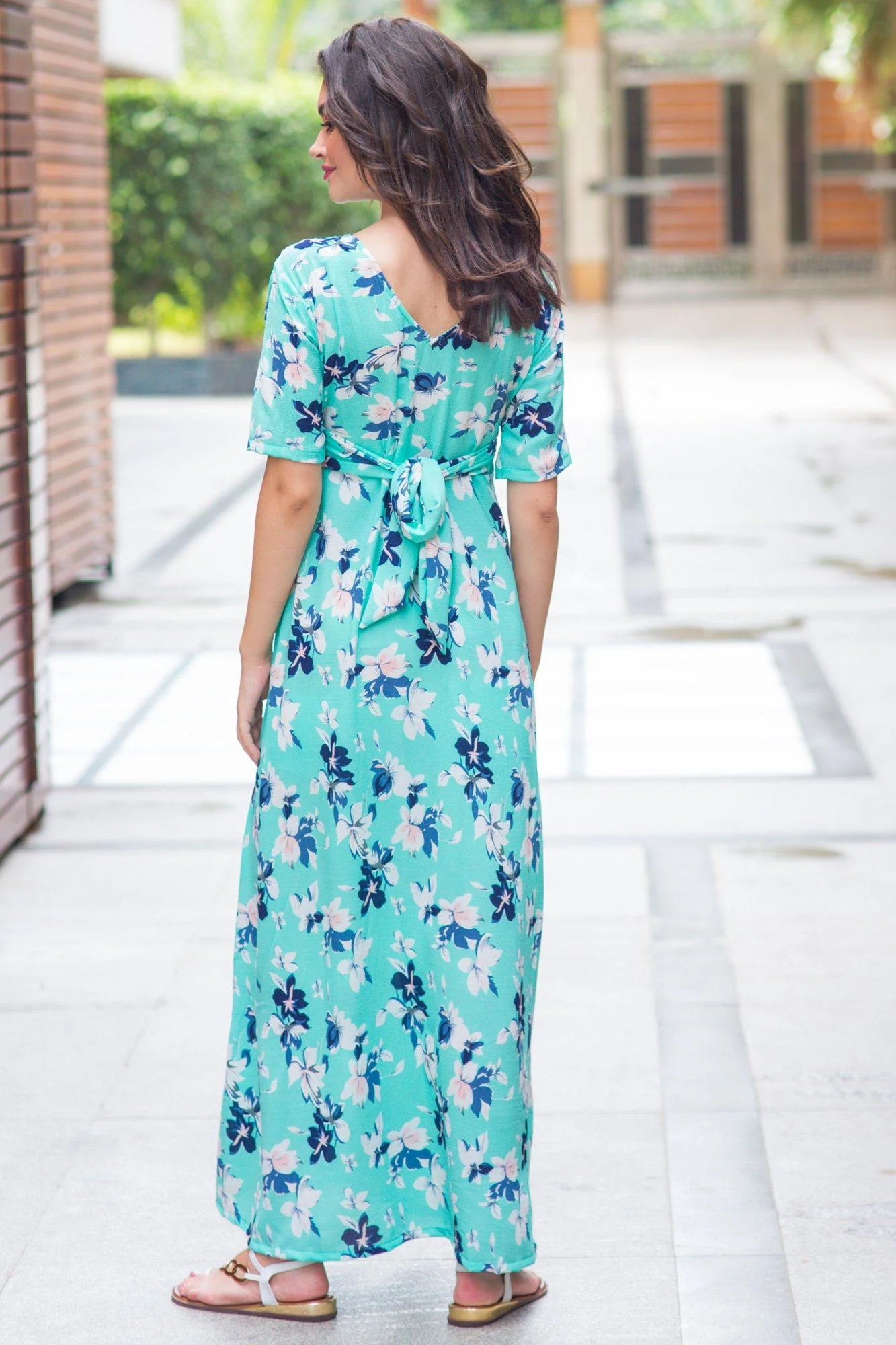 Mint Aquamarine Blossom Maternity & Nursing Wrap Dress - Chenance