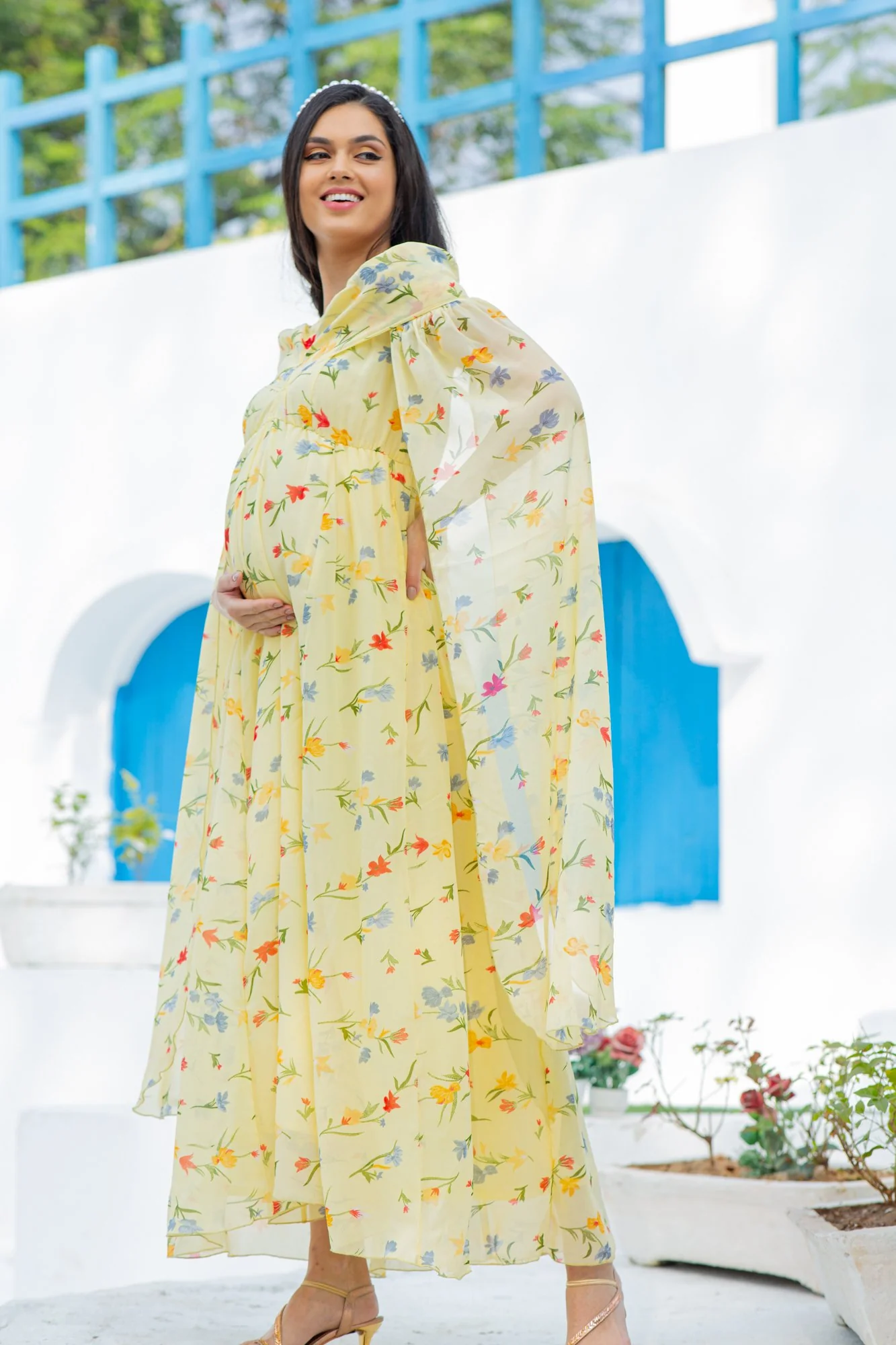 Luxe Pastel Yellow Flying Sleeves Maternity & Nursing Dress - Chenance