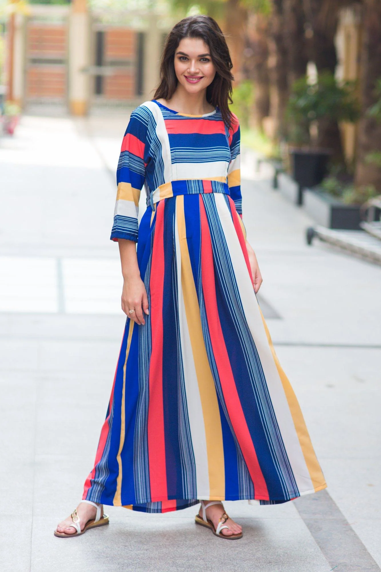 Rainbow Stripe Crepe Maternity & Nursing Maxi - Chenance