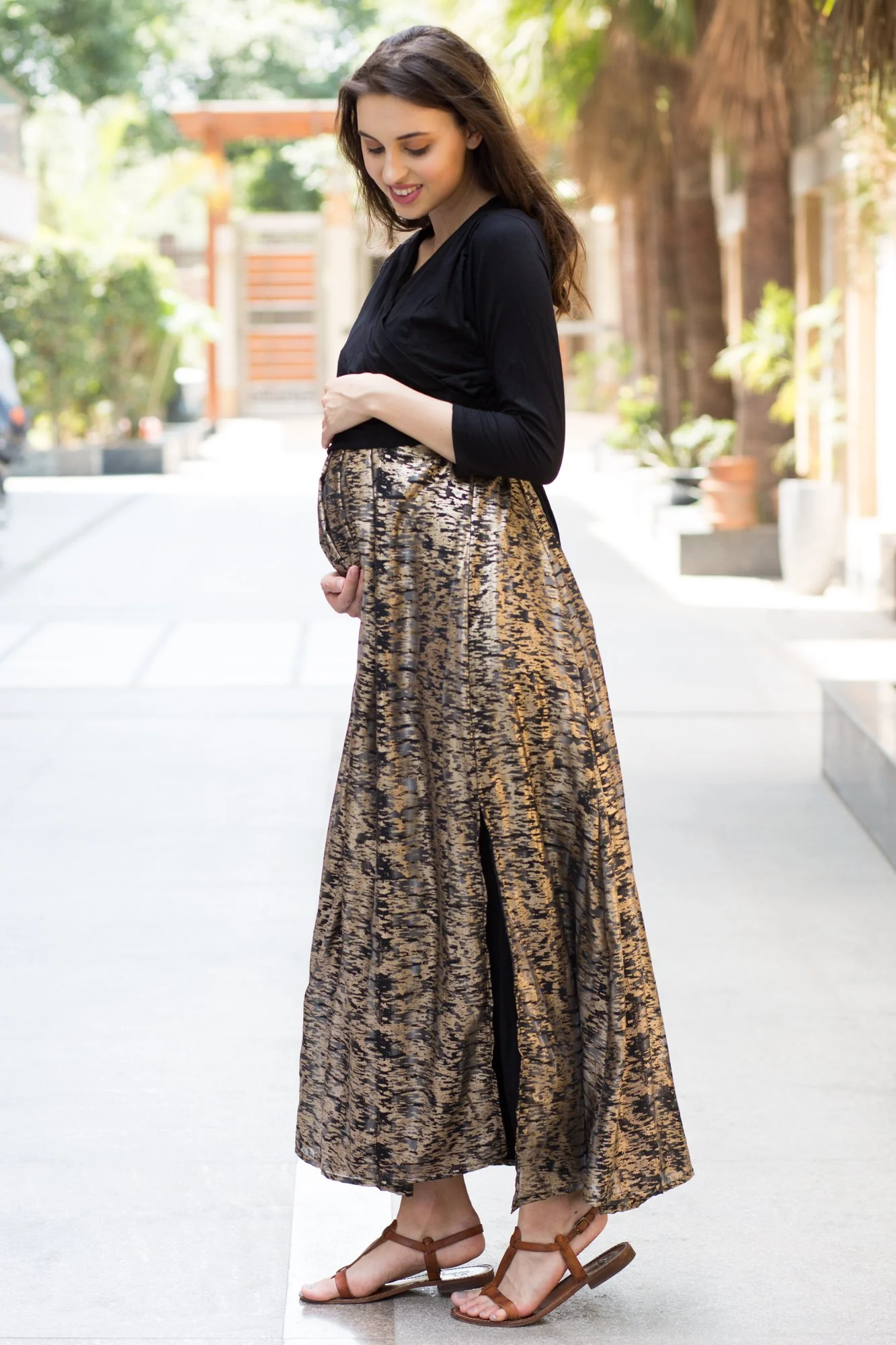 Luxe Gold Maternity & Nursing Wrap Dress - Chenance