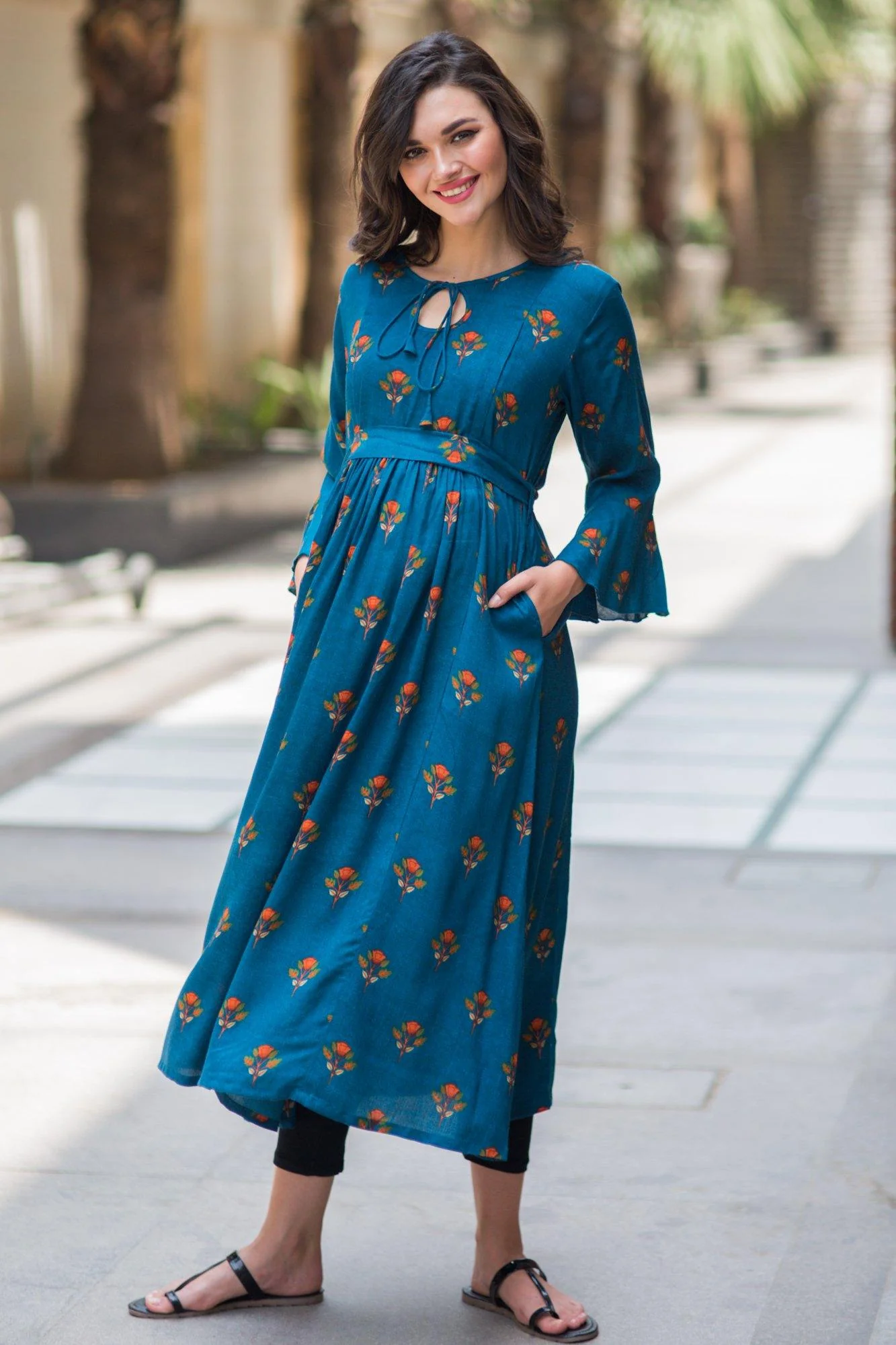 Teal Boho Maternity & Nursing Dress - Chenance
