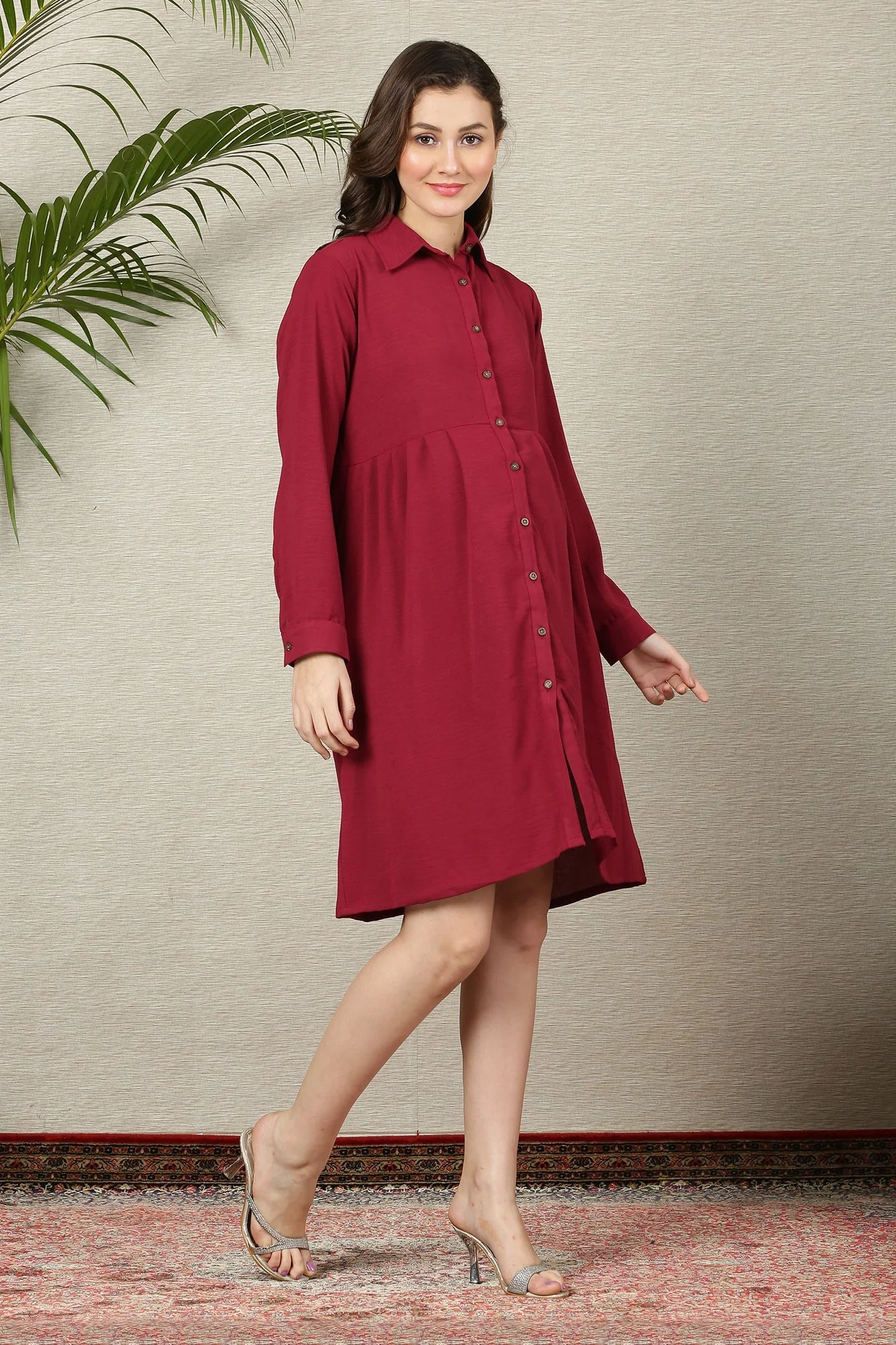 Effortless Redberry Maternity & Nursing Shirt Dress - Chenance