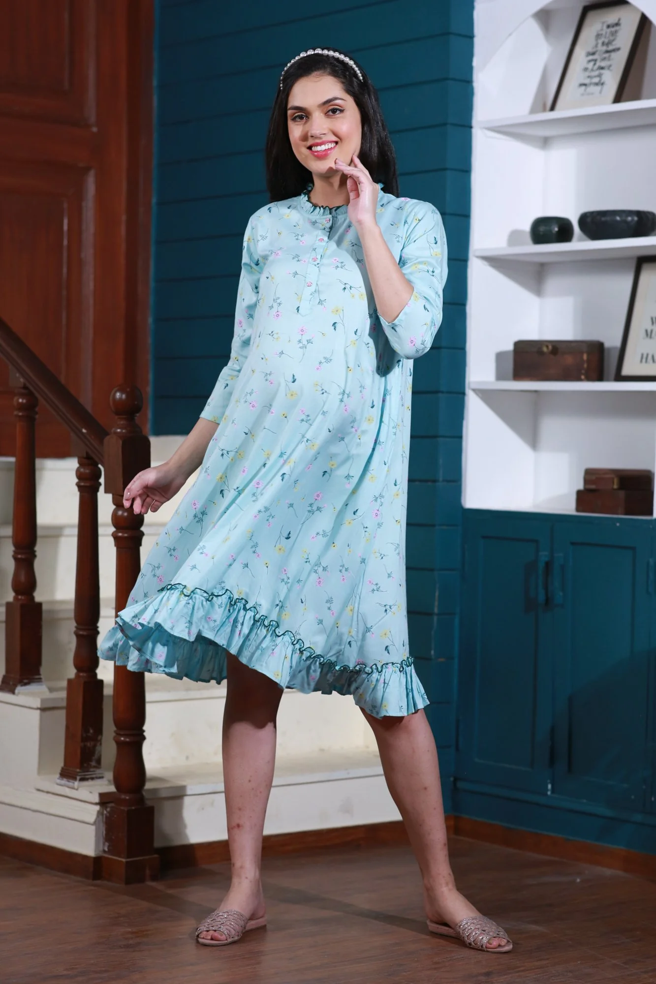 Angelic Mint Maternity & Nursing Night Dress - Chenance
