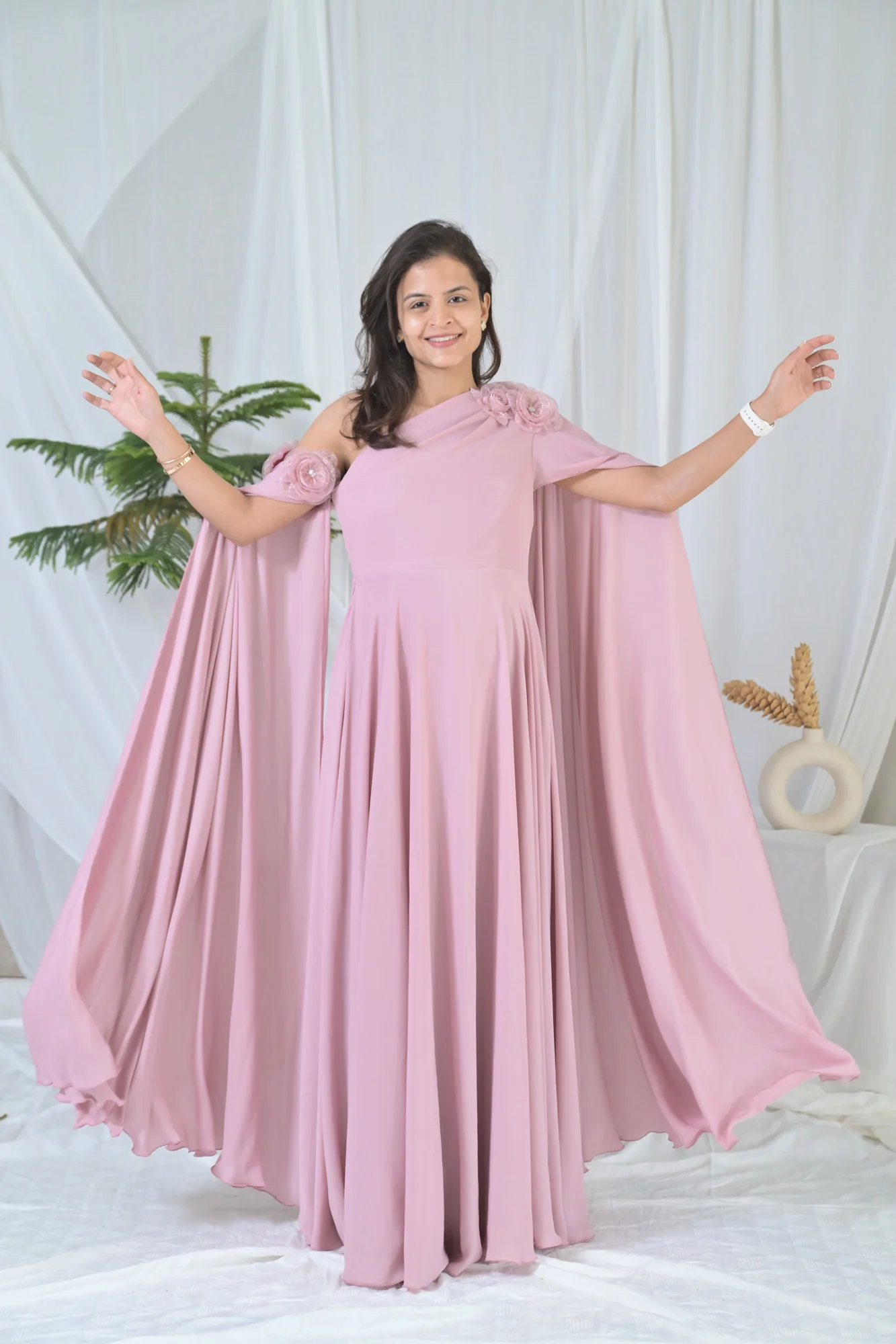 Luxe Rosewood Pink Maternity Satin Gown - Chenance