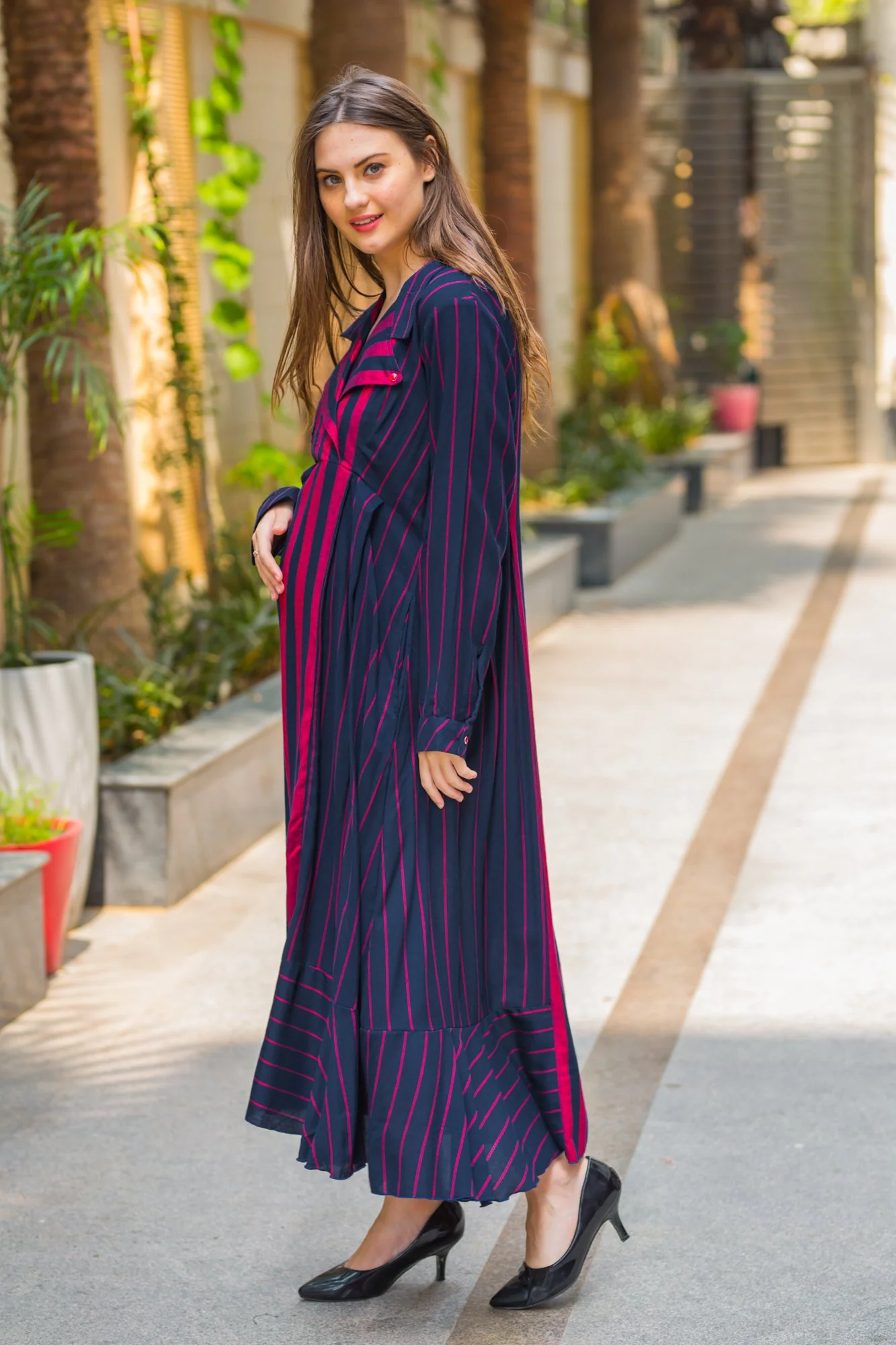 Regal Striped Maternity & Nursing Dress - Chenance