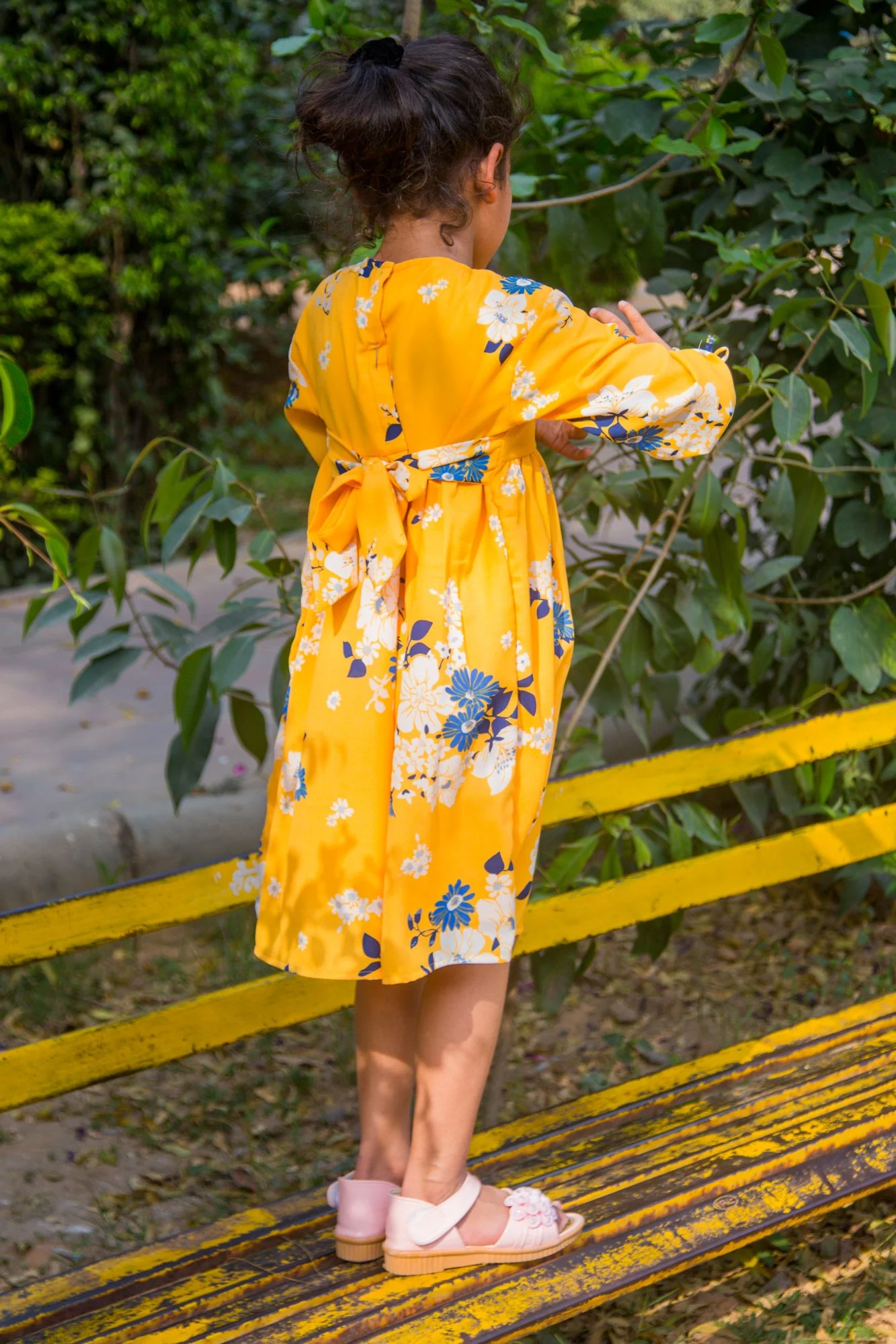 Hello Yellow Back Tie Crepe Dress (1 yr to 8 years) - Chenance