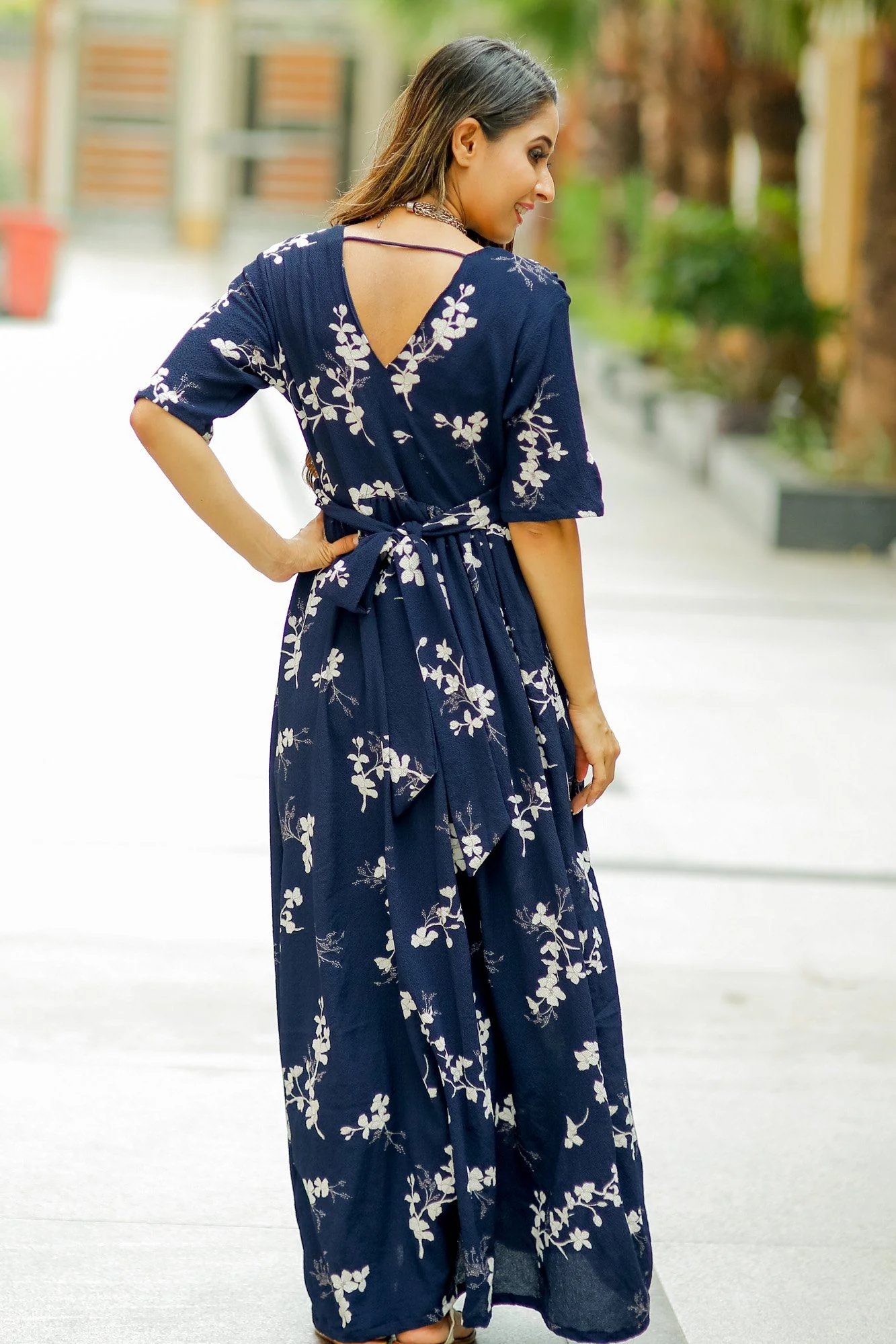 Luxe Navy Pearl Bubble Georgette Maternity & Nursing Wrap Dress - Chenance