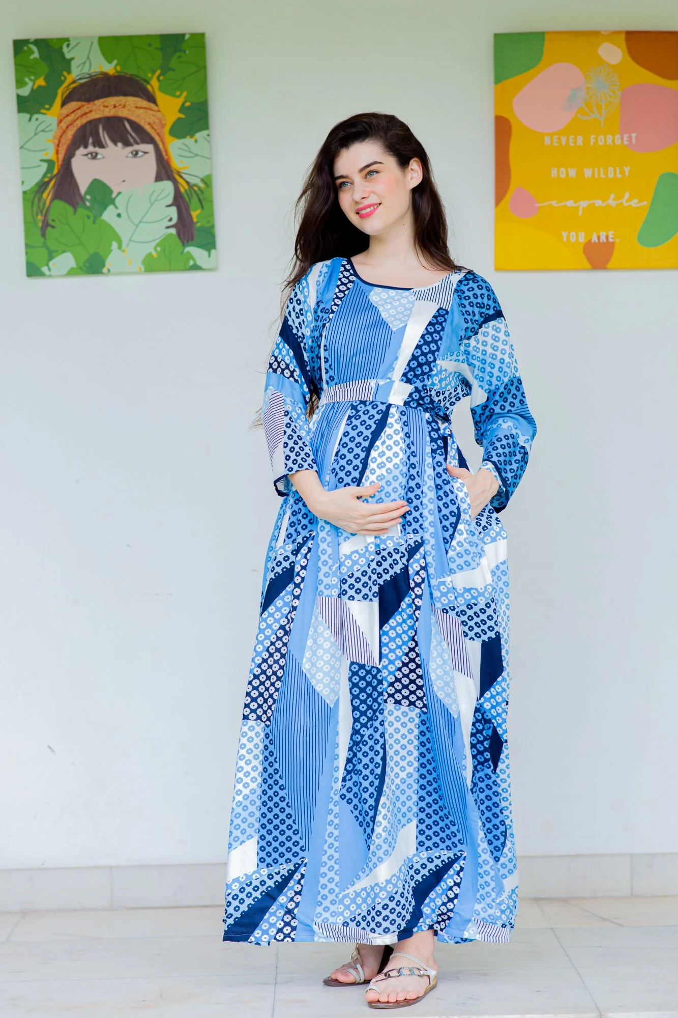 Royal Blue Concealed Zip Maternity & Nursing Maxi - Chenance