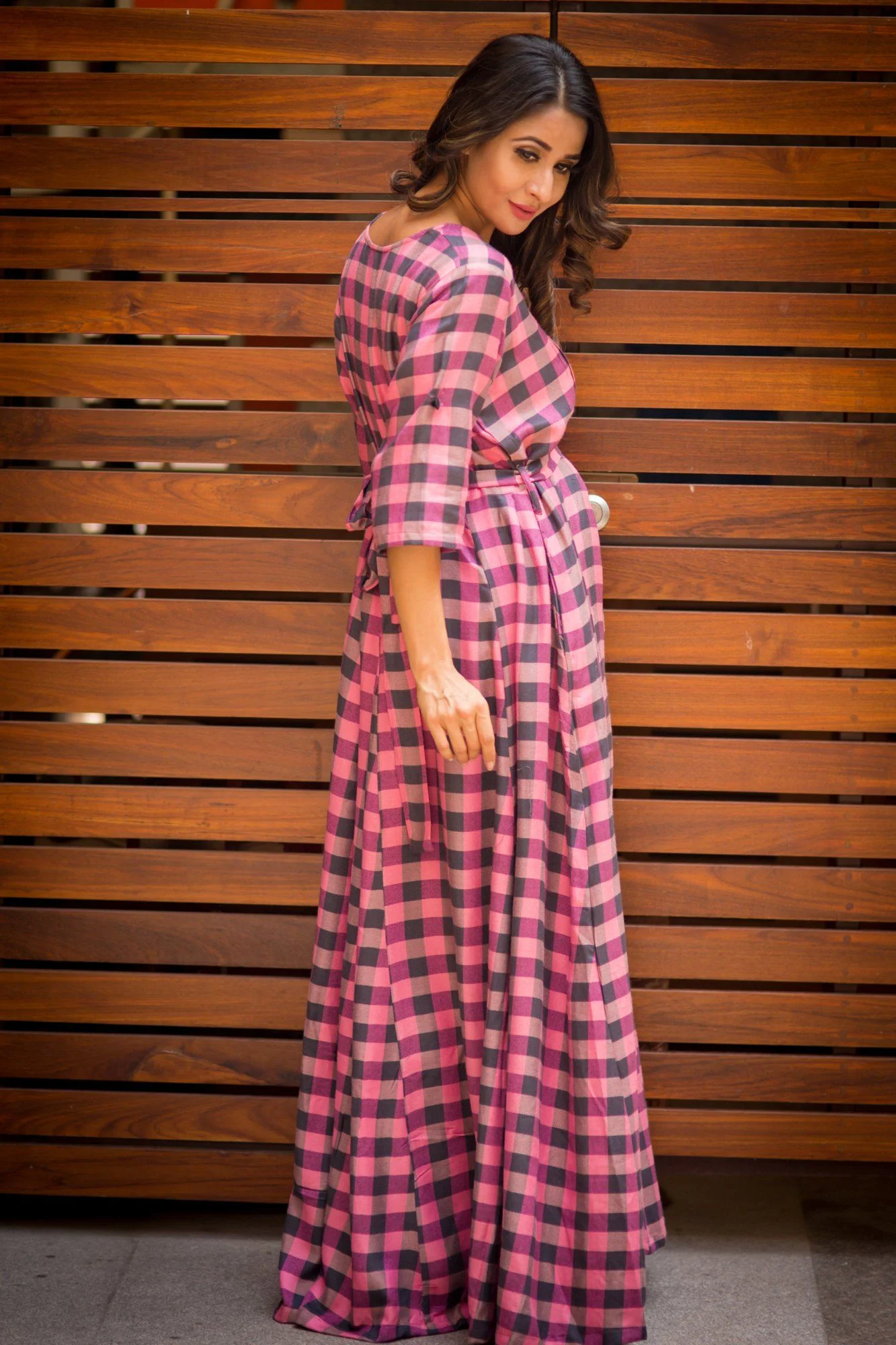 Bubblegum Plaid Maternity & Nursing Maxi Dress - Chenance