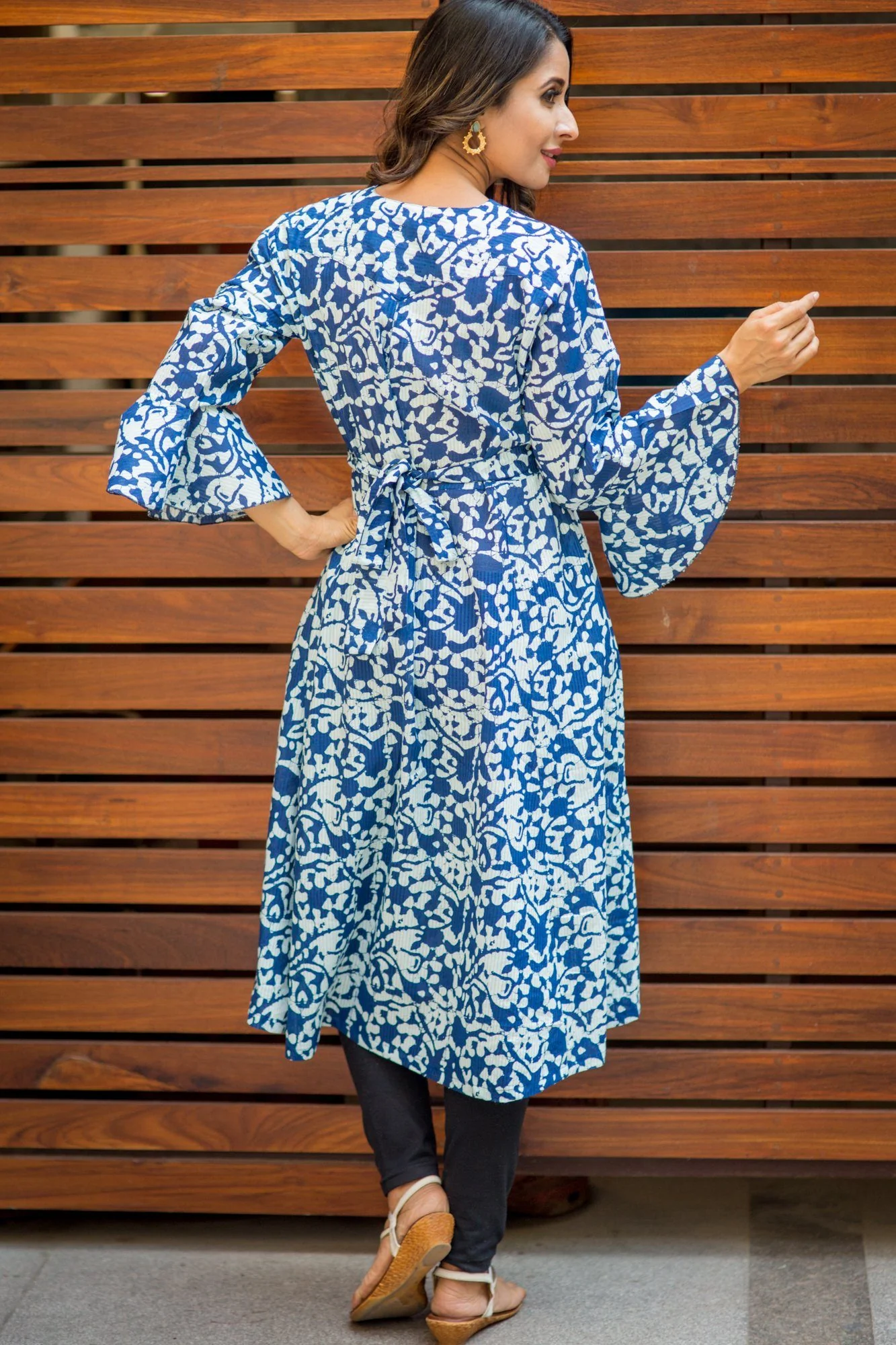 Indigo Front Button Boho Versatile Maternity & Nursing Kurta Dress - Chenance