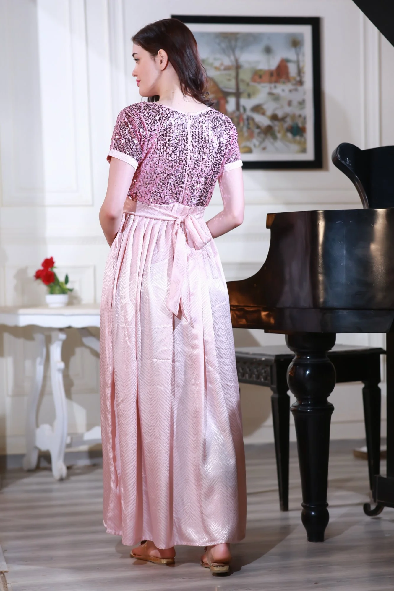 Luxe Rose Gold Sequin Maternity Dress - Chenance