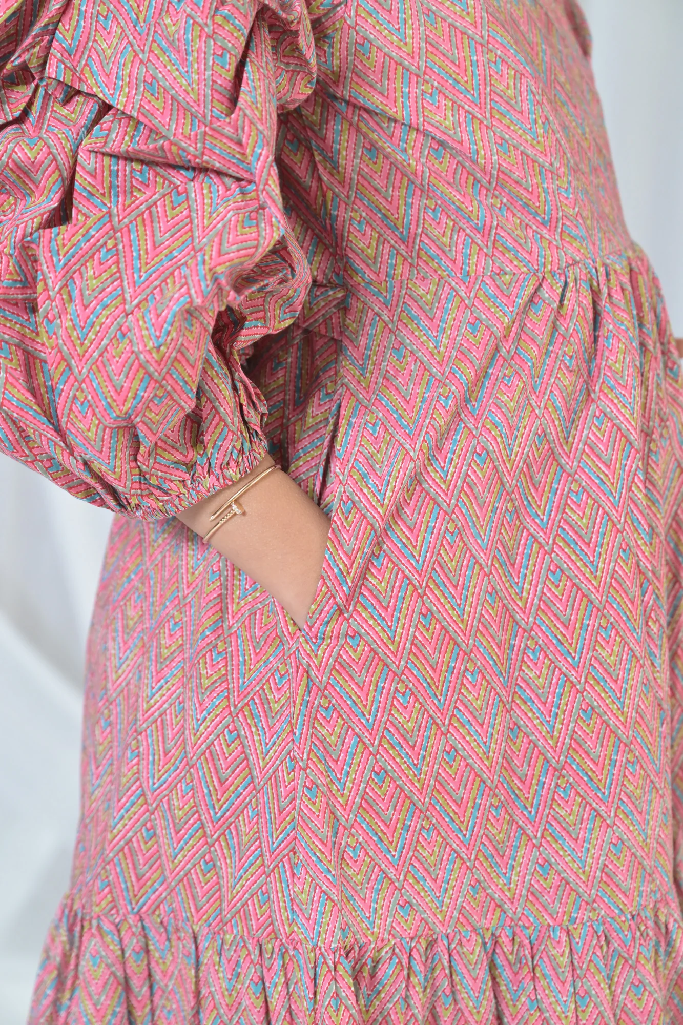 Nautical Pink Maternity & Nursing Frill Wrap Dress (100% Cotton) - Chenance