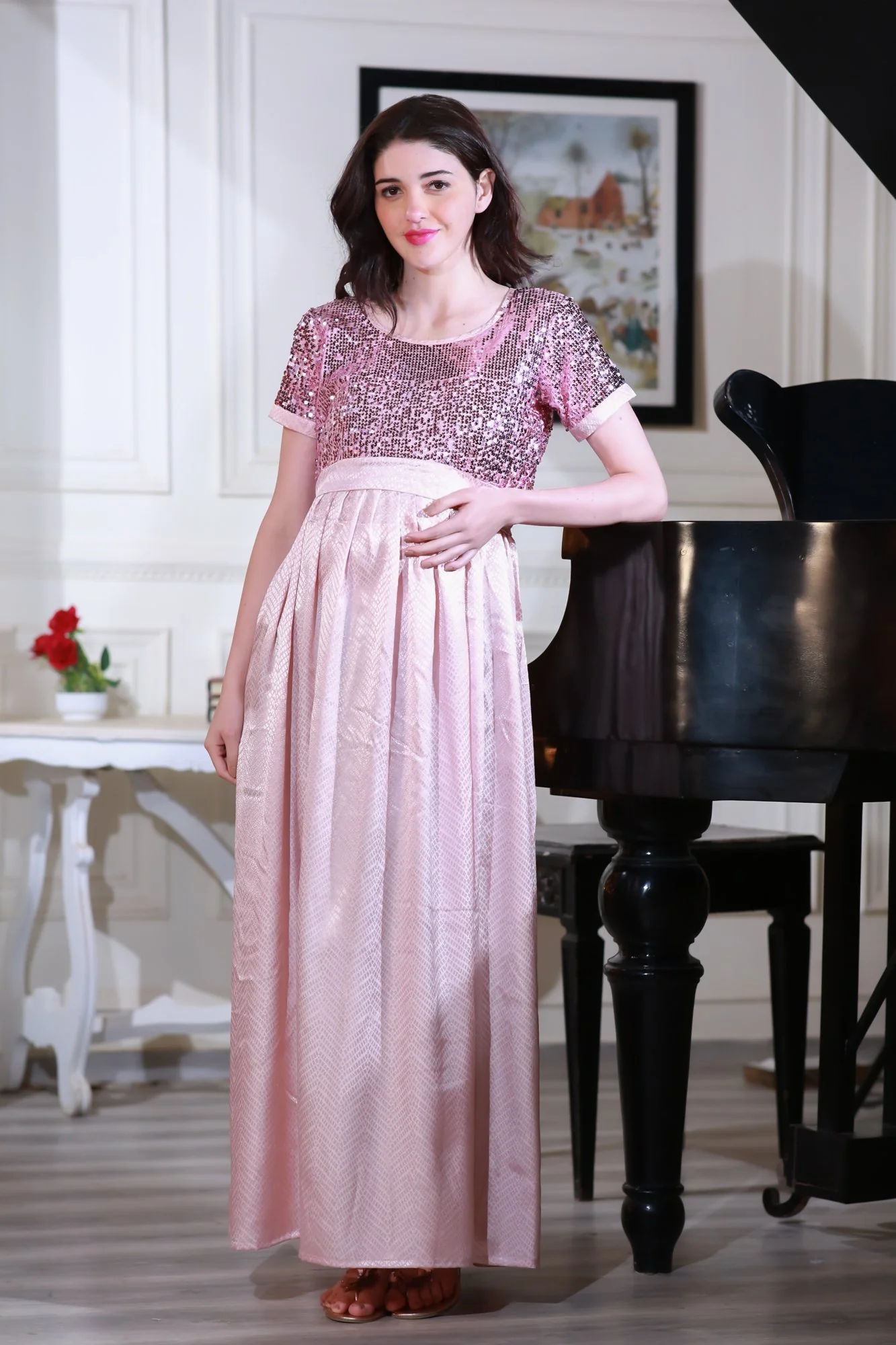 Luxe Rose Gold Sequin Maternity Dress - Chenance
