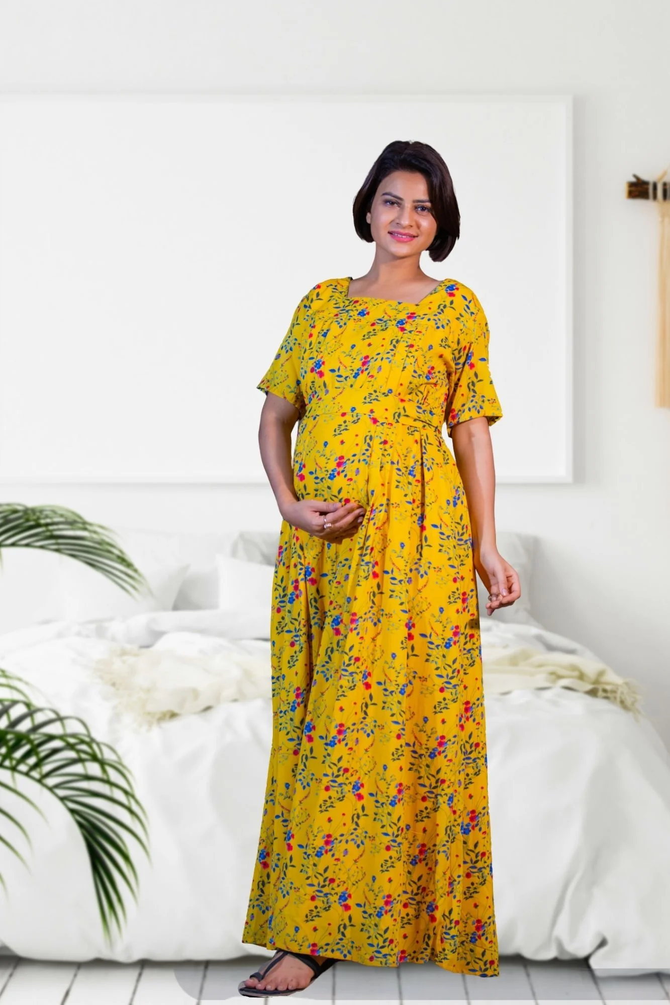Moonlight Yellow Maternity & Nursing Dress / Delivery Gown/ Night Dress - Chenance