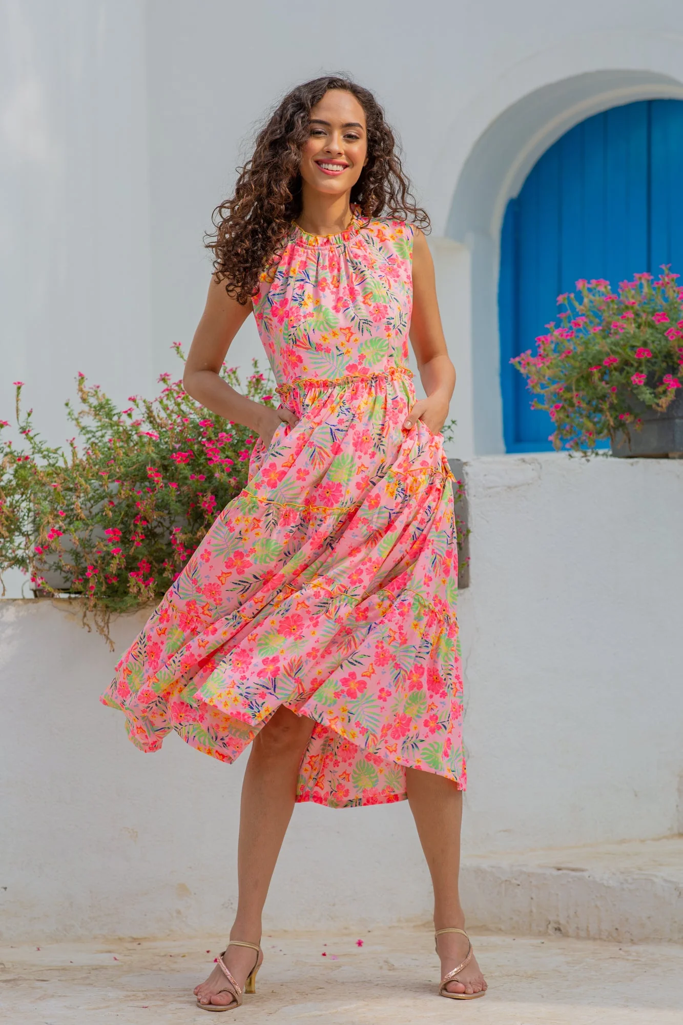 Breezy Satin Rose Pink Maternity & Nursing Concealed Zips Frill Dress - Chenance