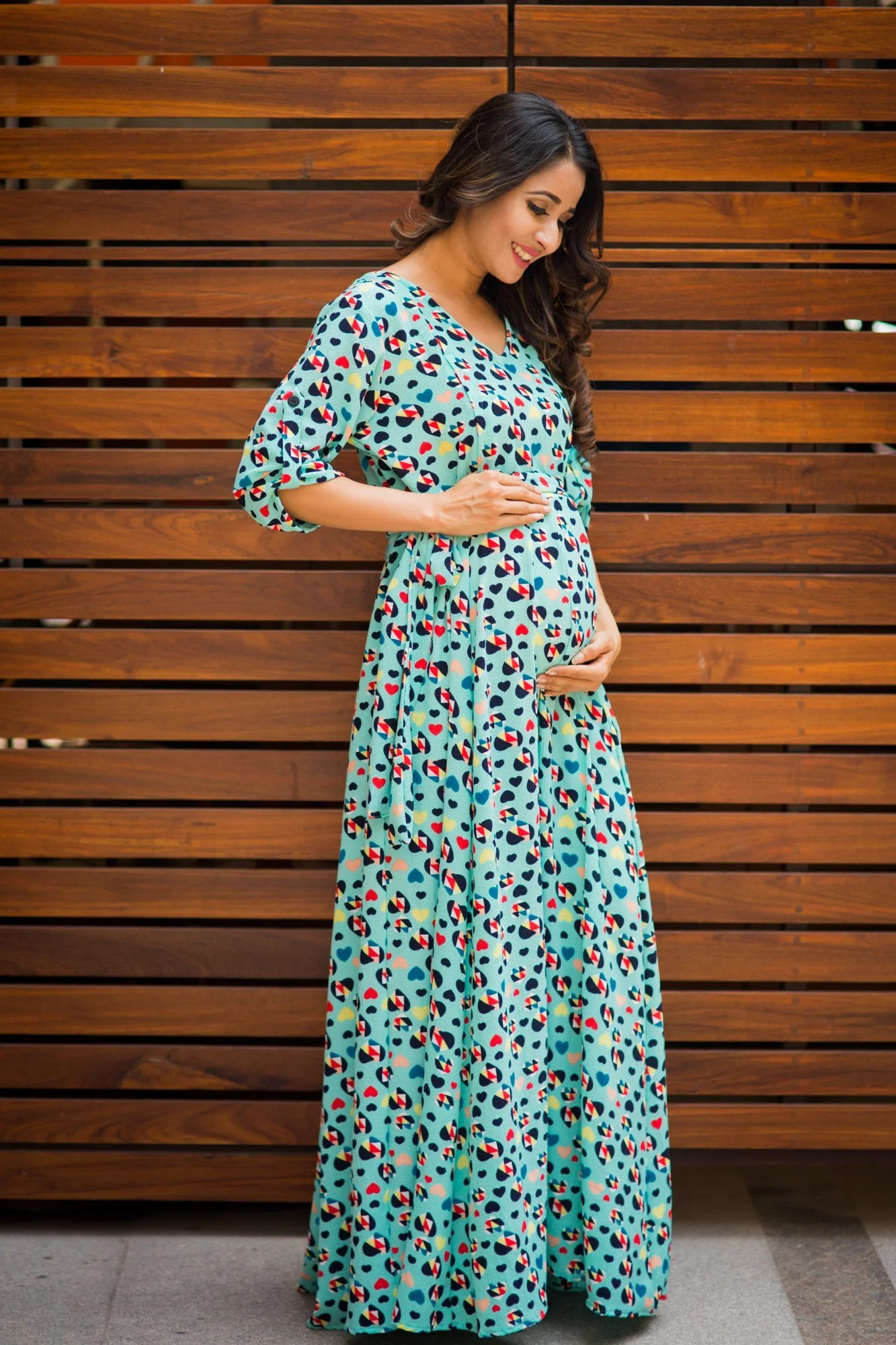 Mint Green Amour Concealed Zips Maternity & Nursing Maxi Dress - Chenance