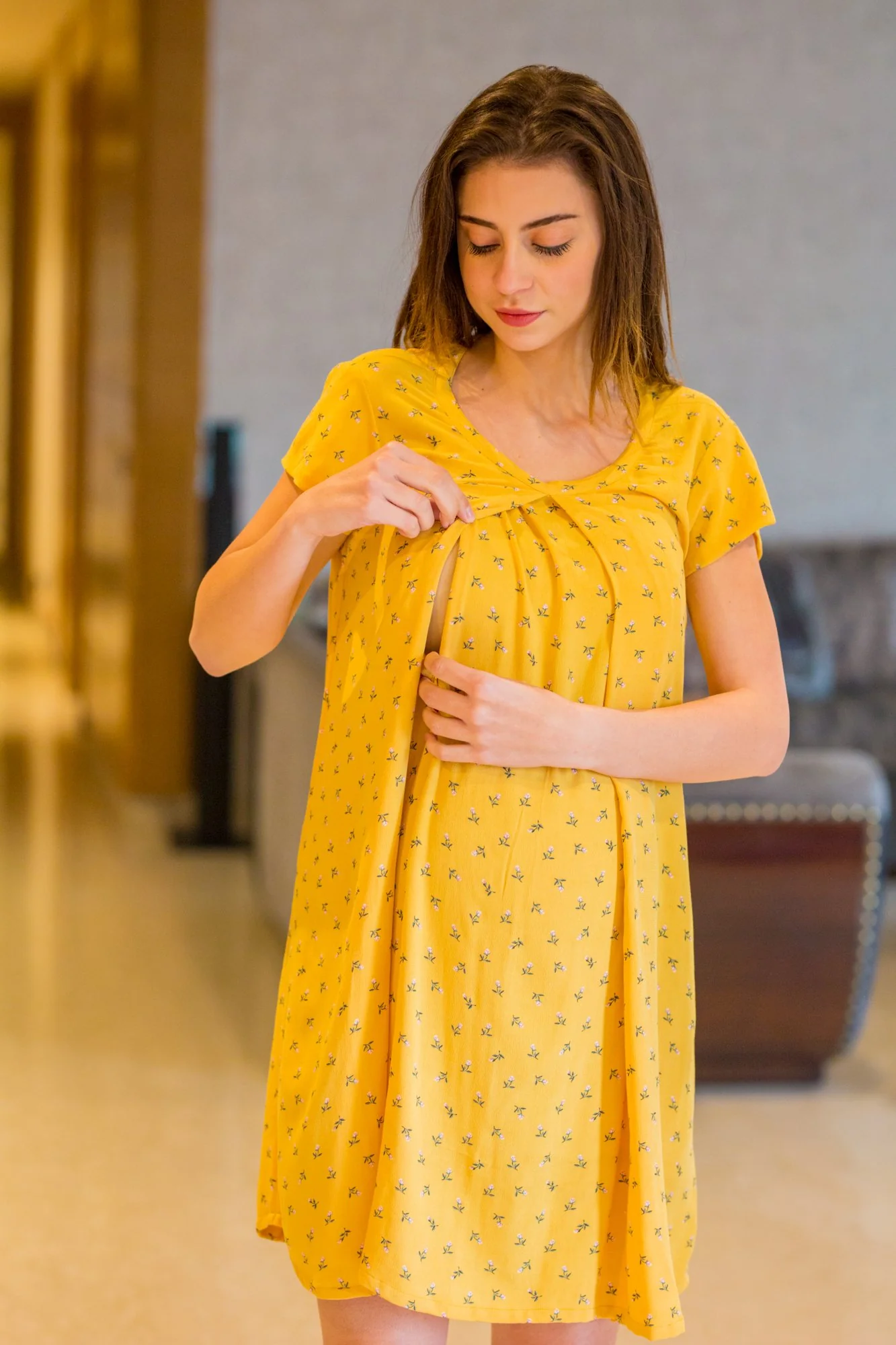 Honey Floral Maternity & Nursing Night Dress - Chenance