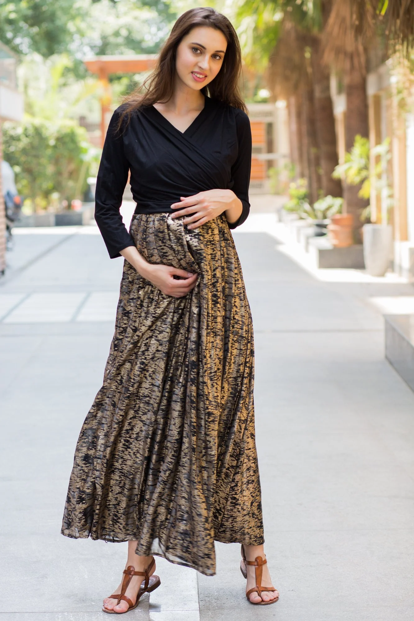 Luxe Gold Maternity & Nursing Wrap Dress - Chenance