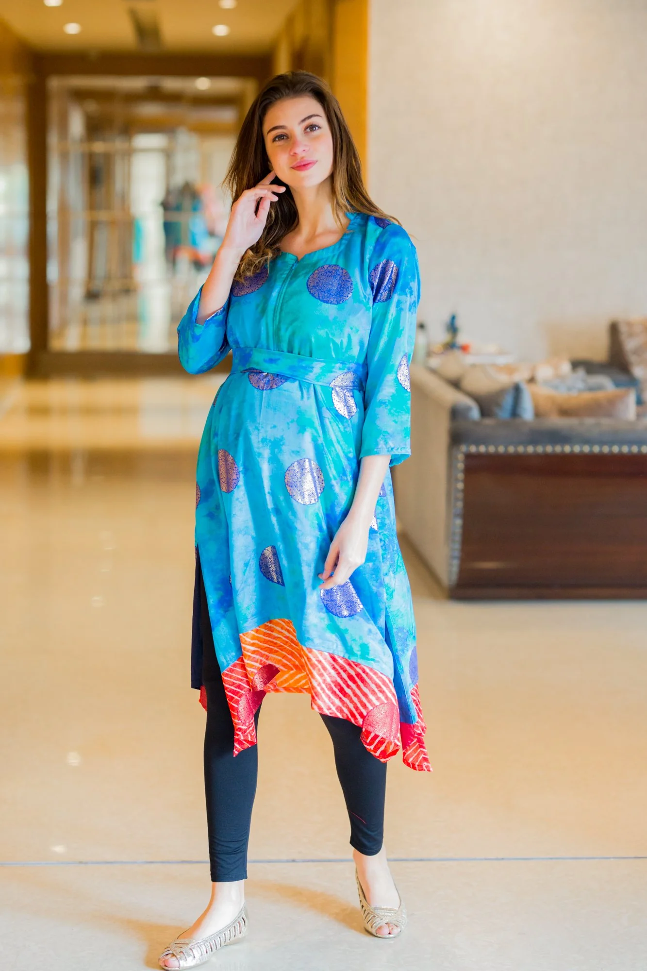 Mystical Silk Front Zip Nursing Kurta - Chenance