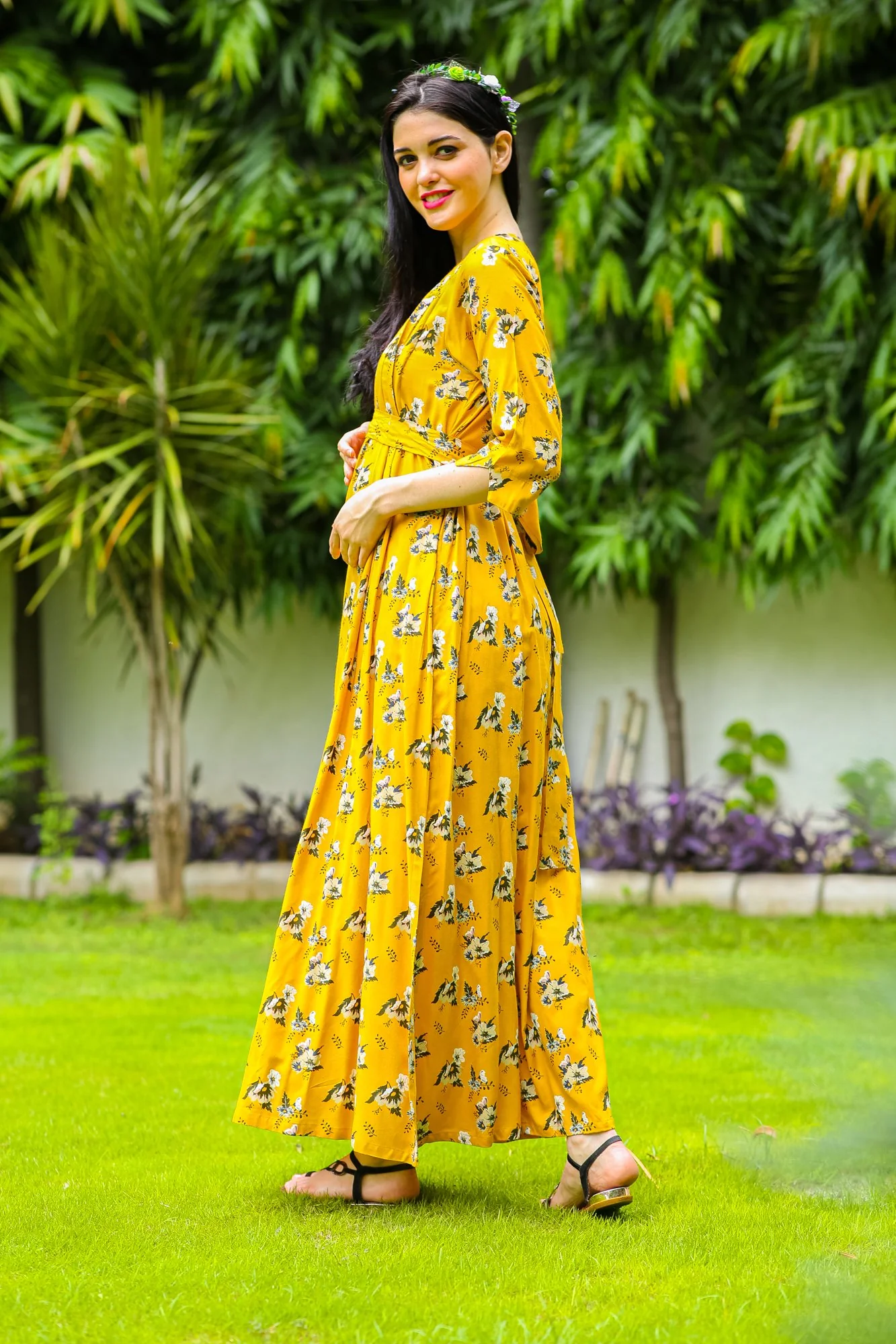 Marigold Pintucks Concealed Zips Maternity & Nursing Dress - Chenance