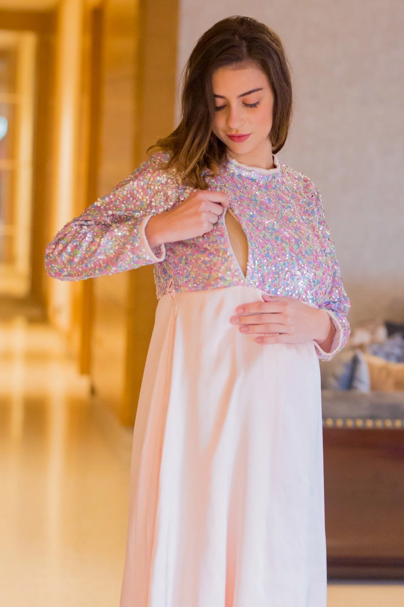Peppy Sequin Maternity & Nursing Dress - Chenance