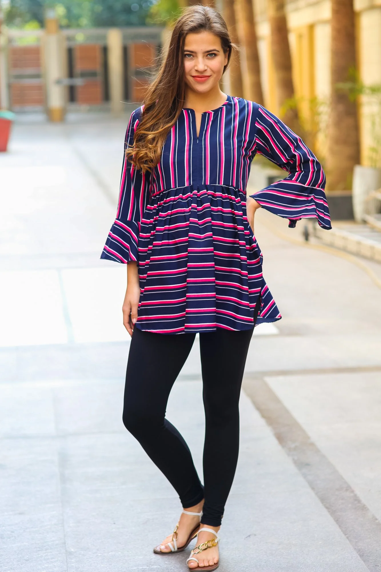 Nautical Striped Gathered Nursing Top - Chenance