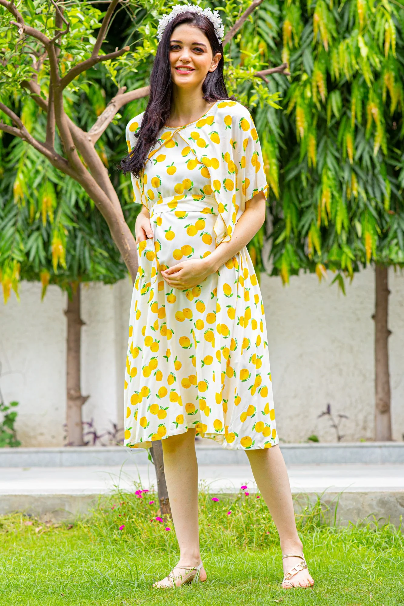 Honey Lemon Maternity & Nursing Flap Dress - Chenance