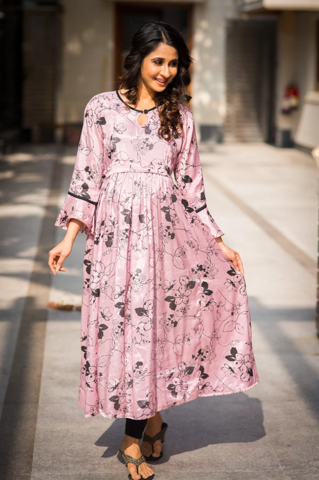 Salmon Pink Concealed Zips Maternity & Nursing Versatile Kurta Dress - Chenance