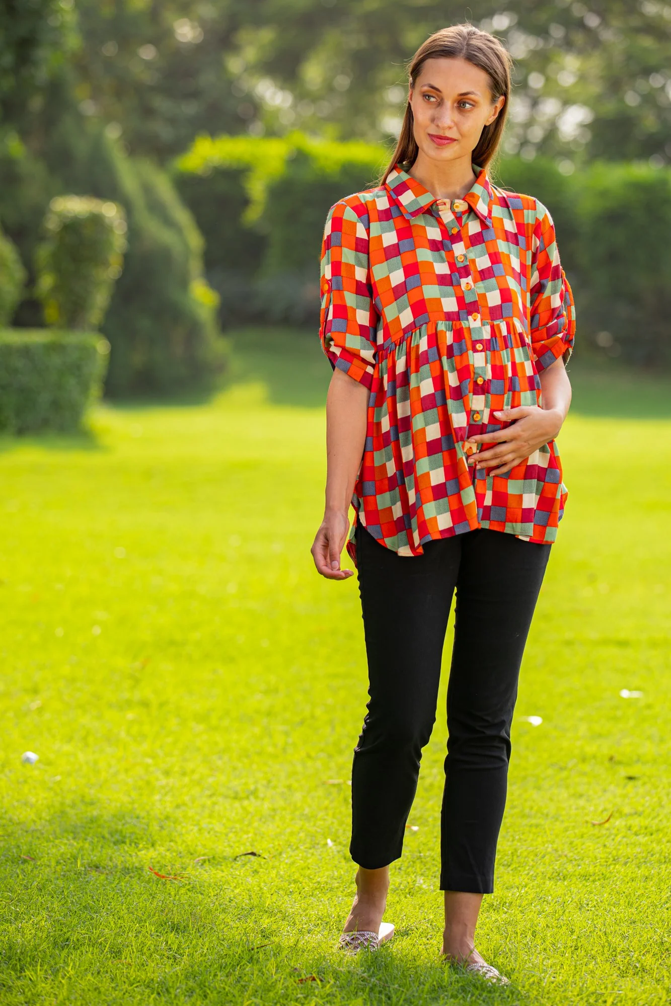 Tangy Gathered Viscose Maternity Shirt - Chenance