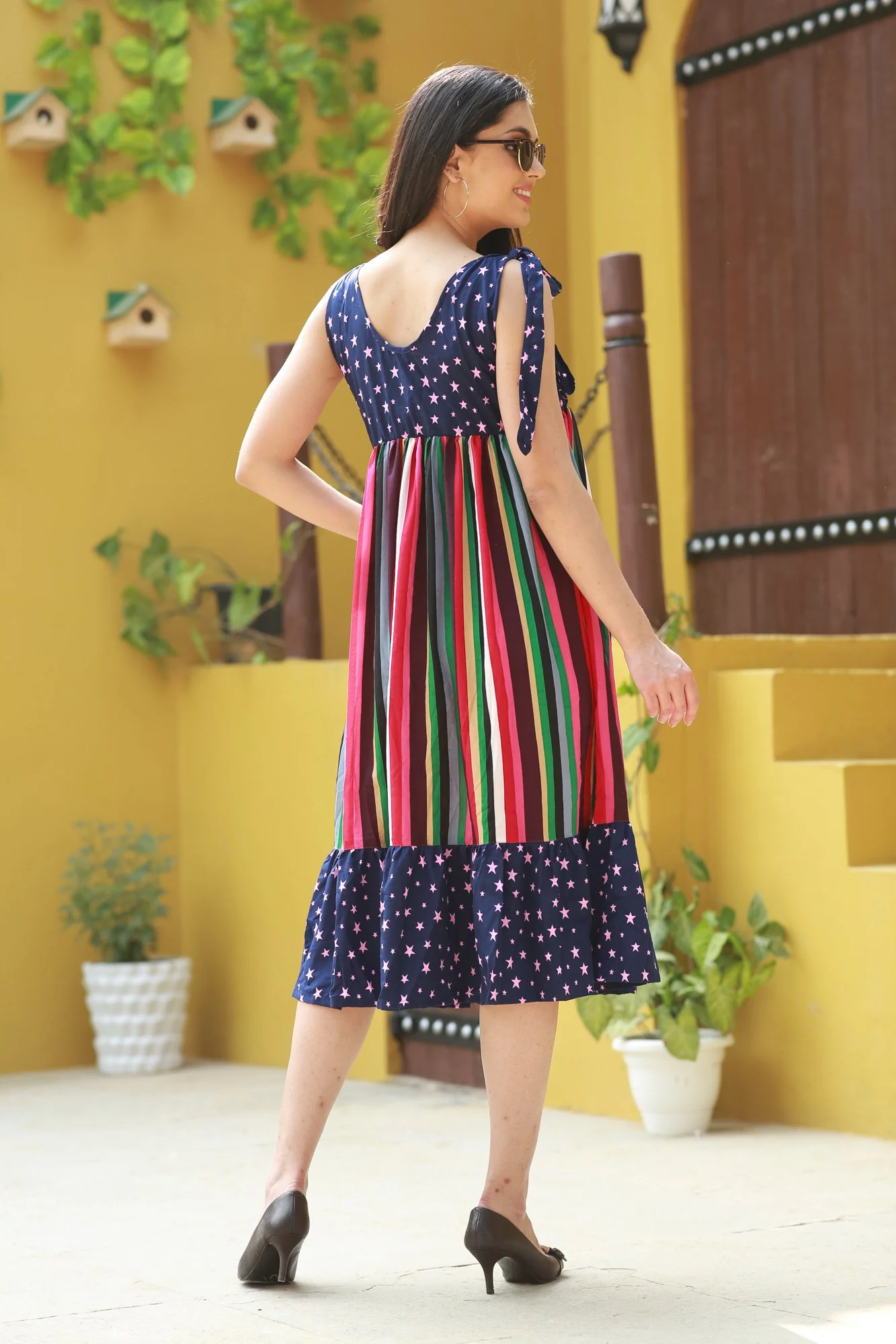 Nautical Rainbow Frill Maternity & Nursing Dress - Chenance