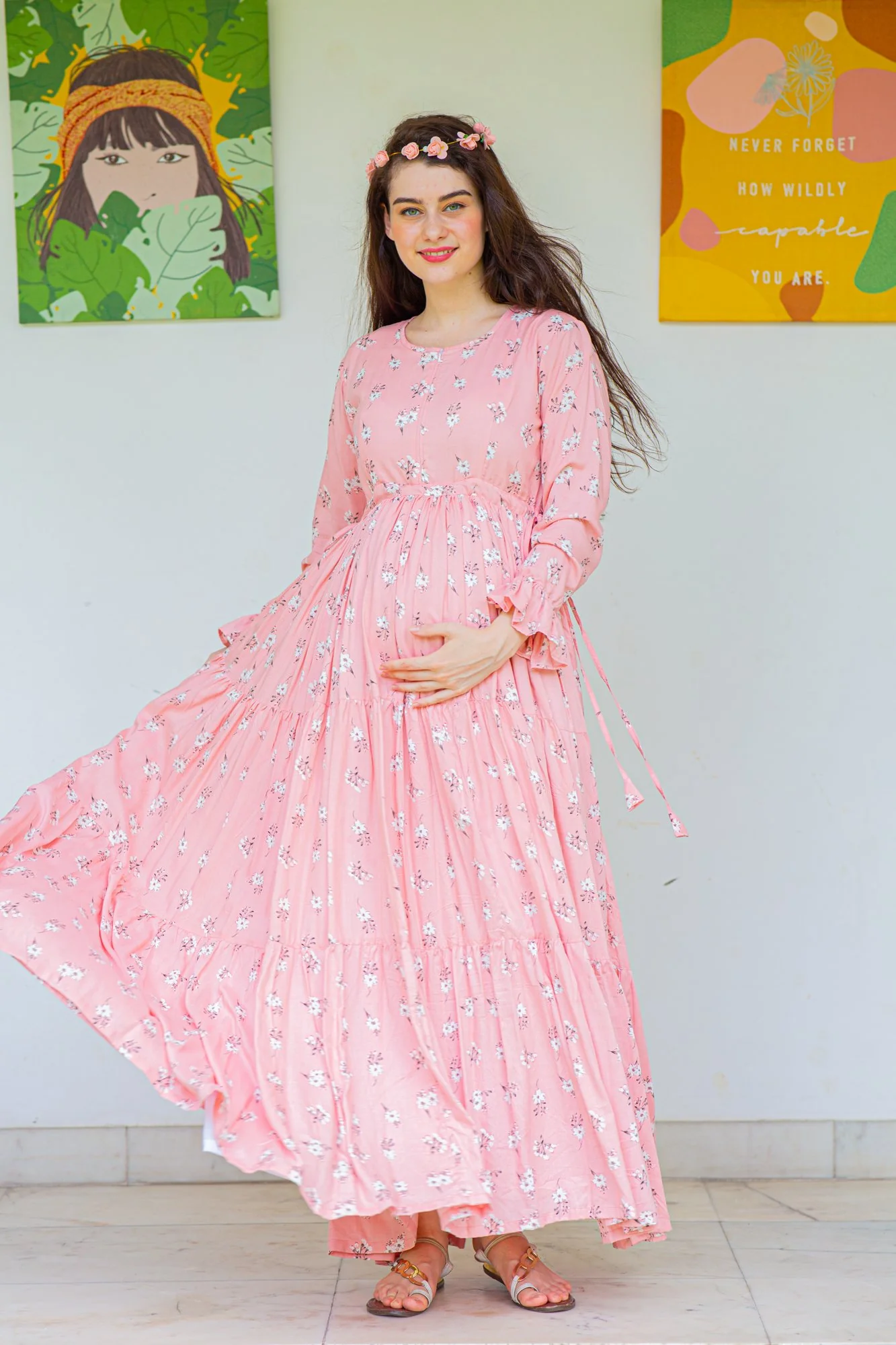 Spruce Floral Maternity & Nursing Layer Dress - Chenance