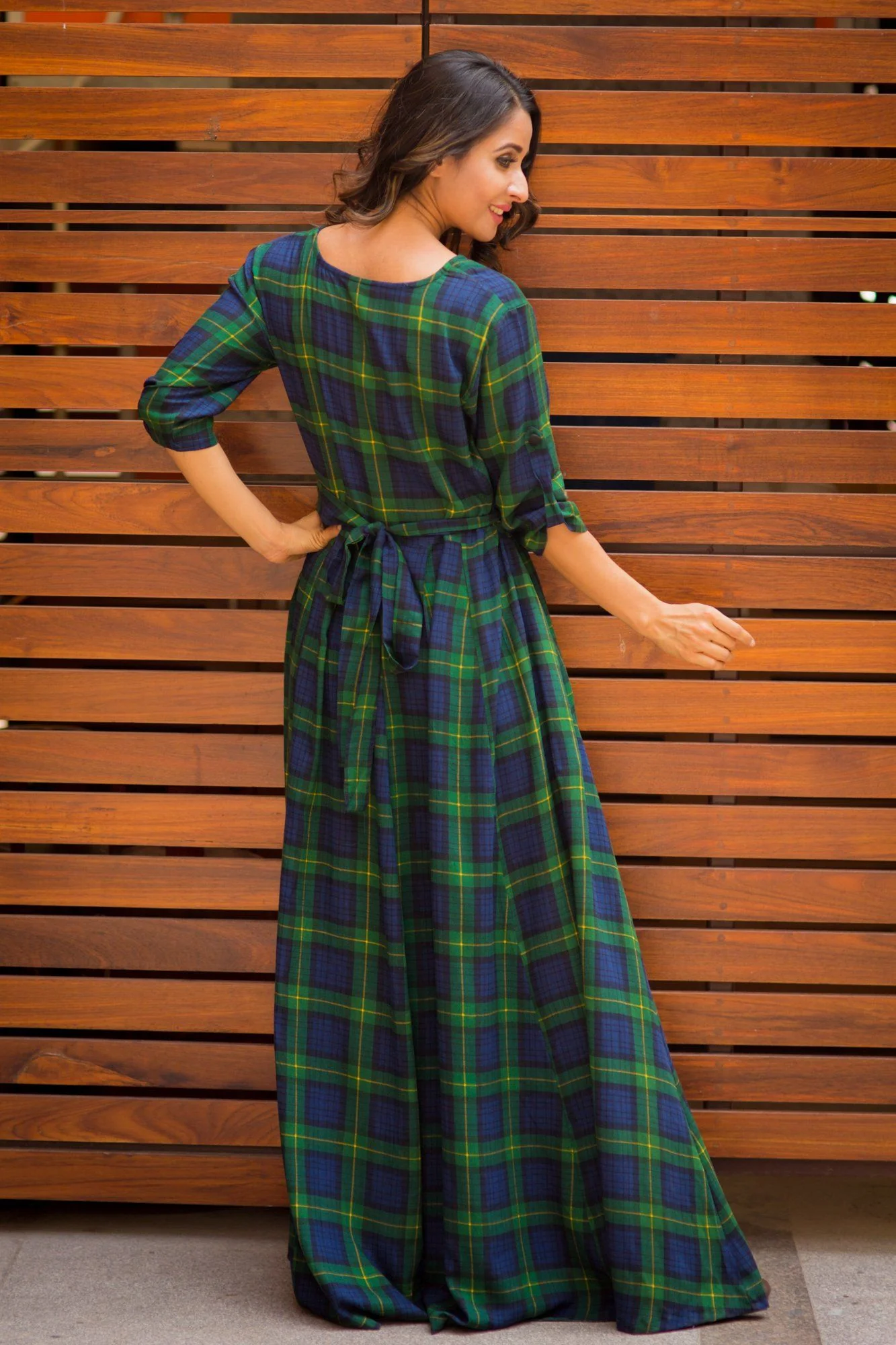 Nautical Green Plaid Maternity & Nursing Maxi Dress - Chenance