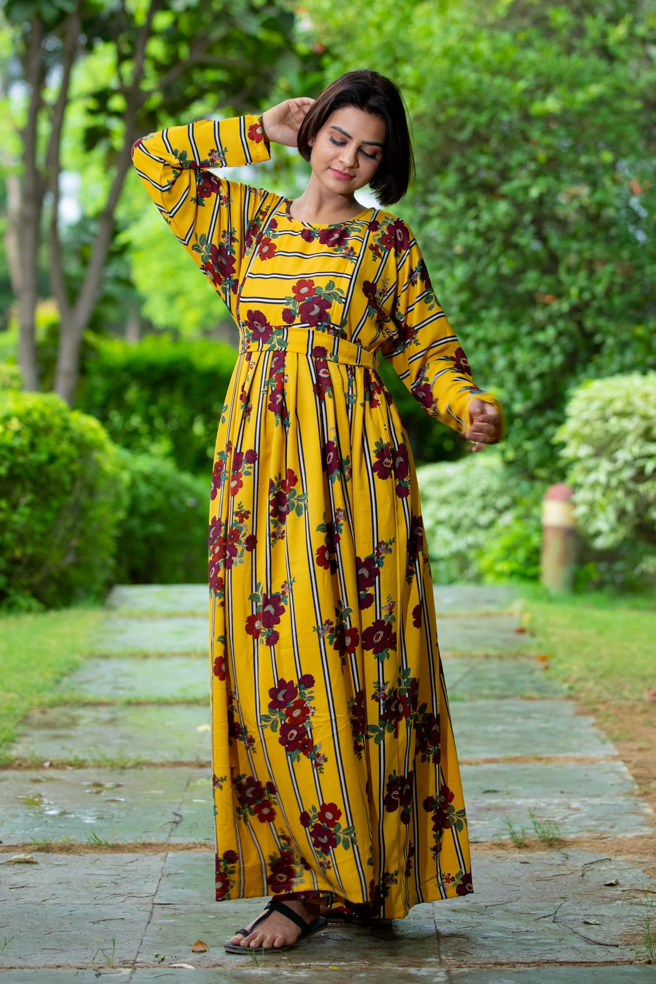 Honey Floral Striped Maternity & Nursing Dress - Chenance