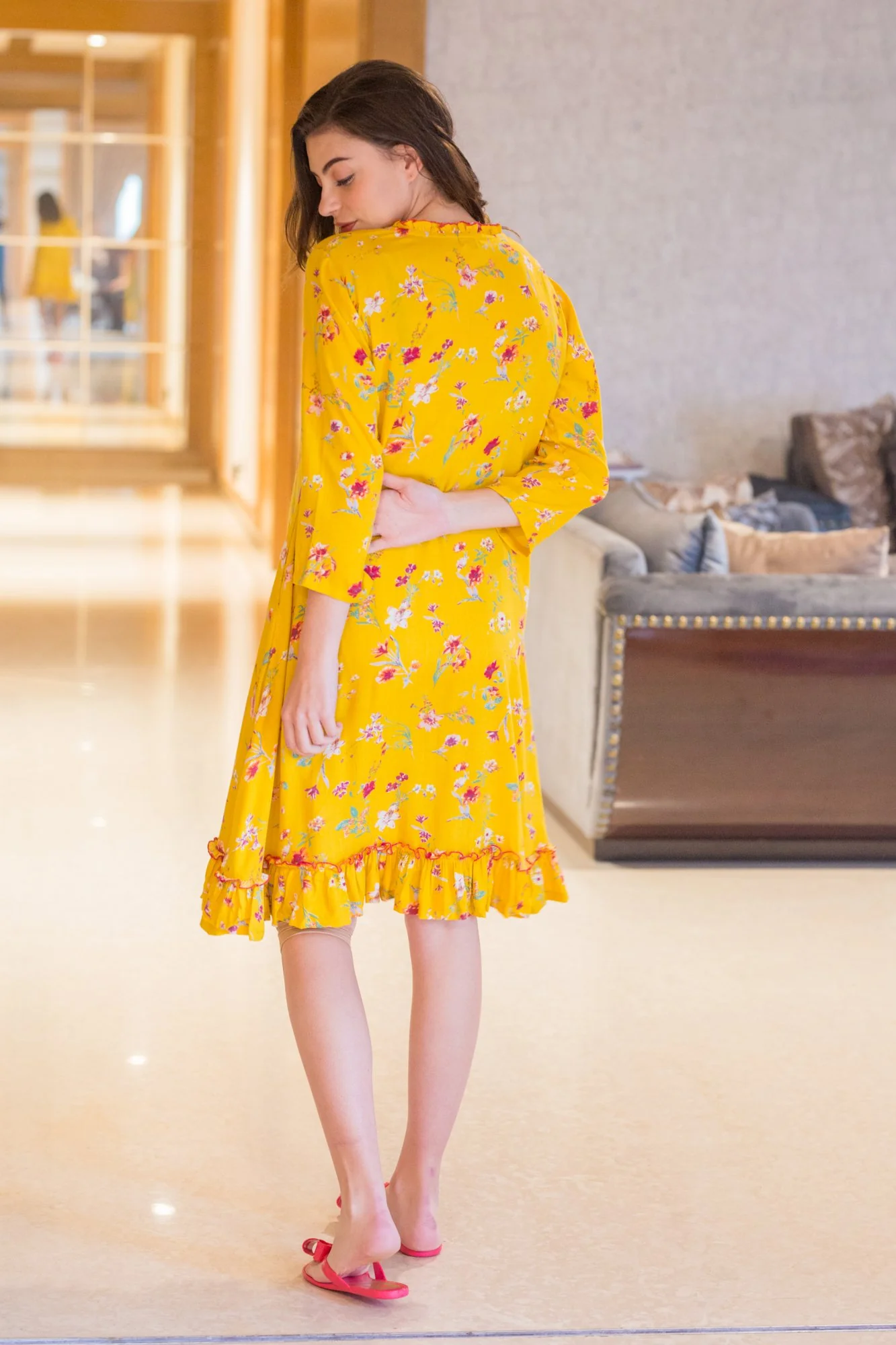 Merry Yellow Maternity & Nursing Night Dress - Chenance