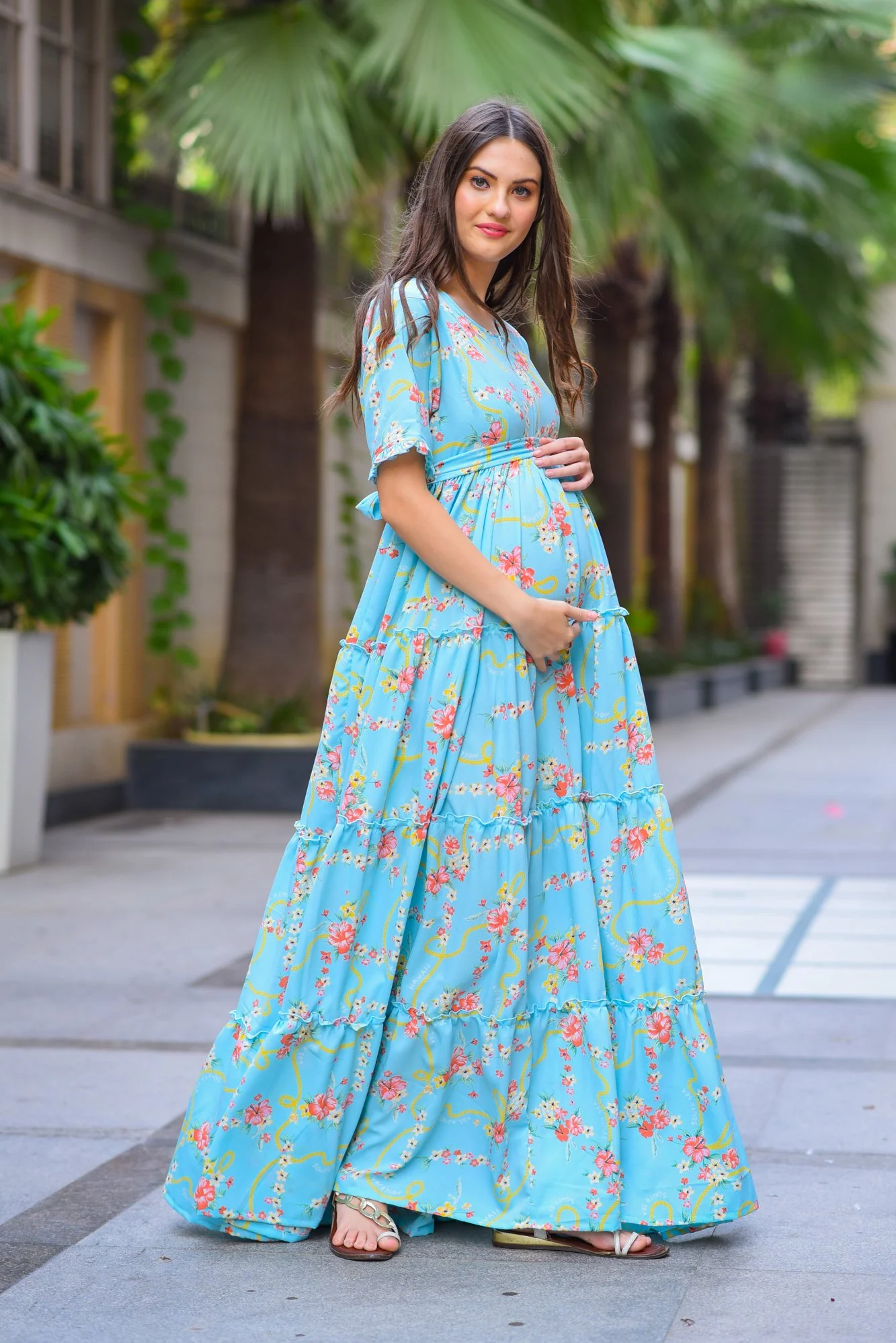 Hawaii Blue Frill Maternity & Nursing Dress - Chenance
