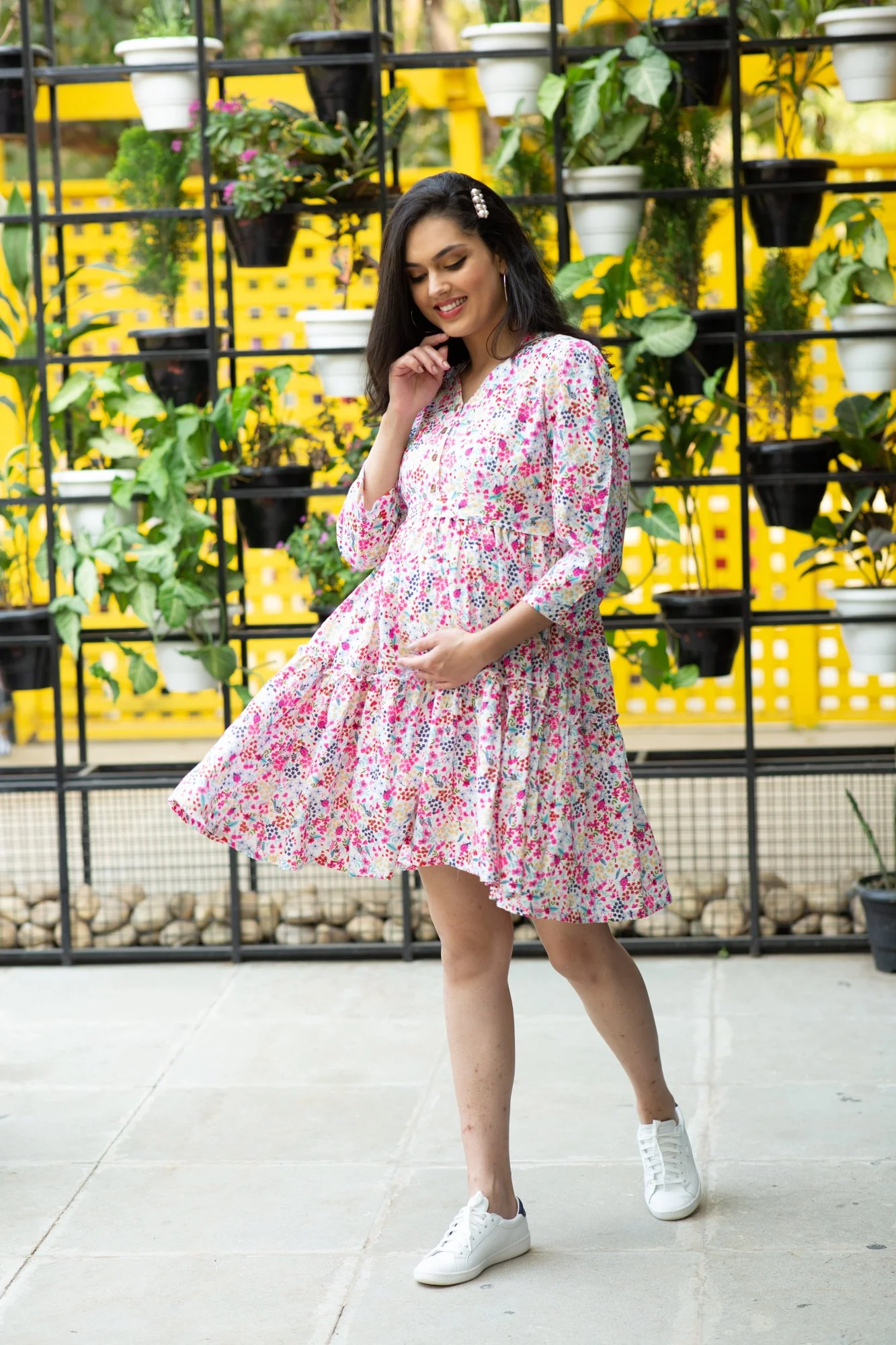 Spring Pristine White Maternity & Nursing Flair Dress - Chenance