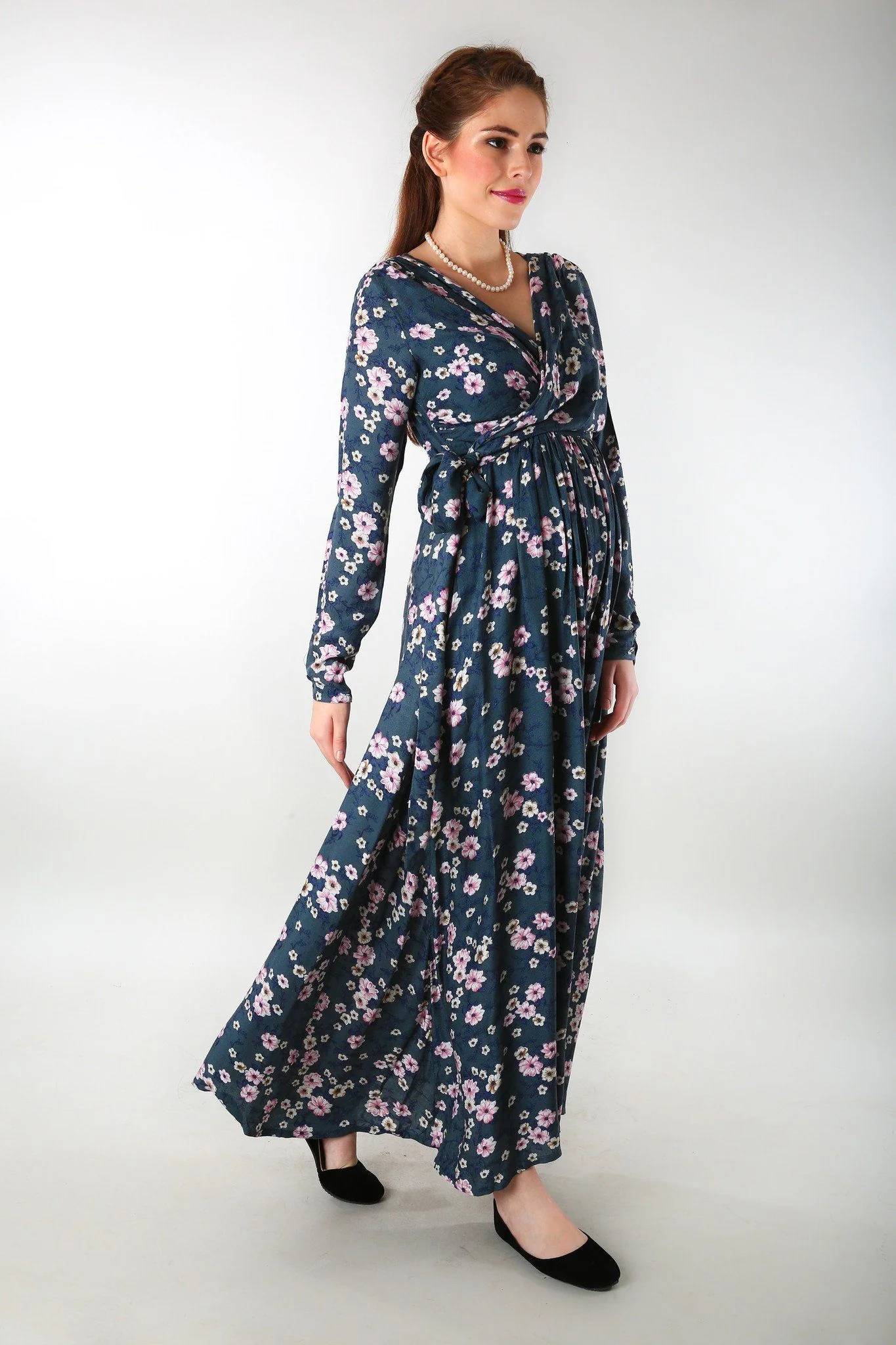 Floral Rich Print Front Wrap Maternity Dress - Chenance