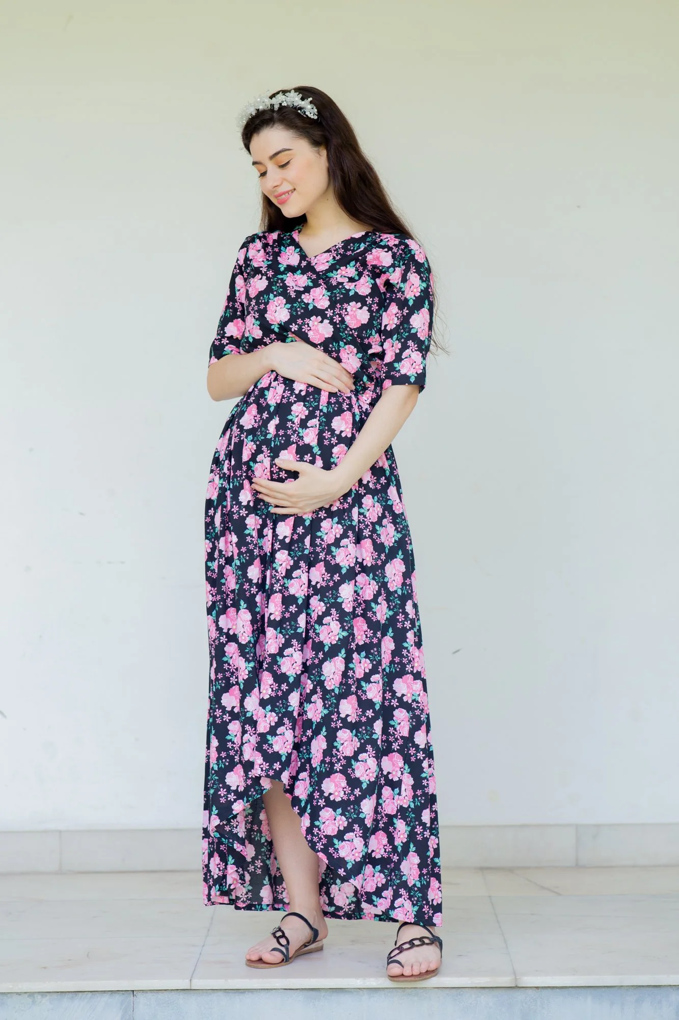 Midnight Breeze Maternity & Nursing Hi-Low Wrap Dress - Chenance